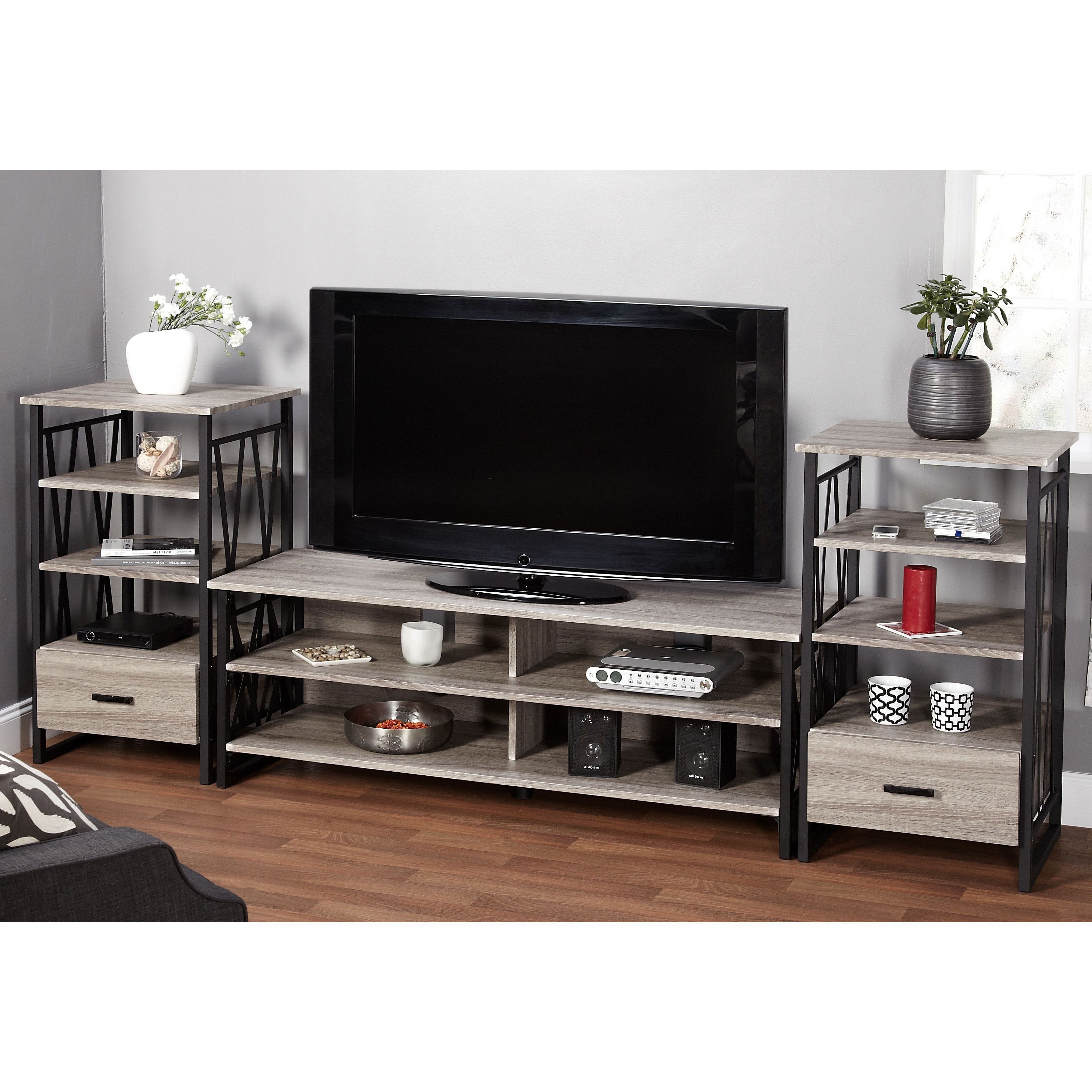 Simple Living Seneca Black/ Grey Reclaimed Look 60 Inch Tv Stand Pertaining To Abbott Driftwood 60 Inch Tv Stands (View 7 of 20)