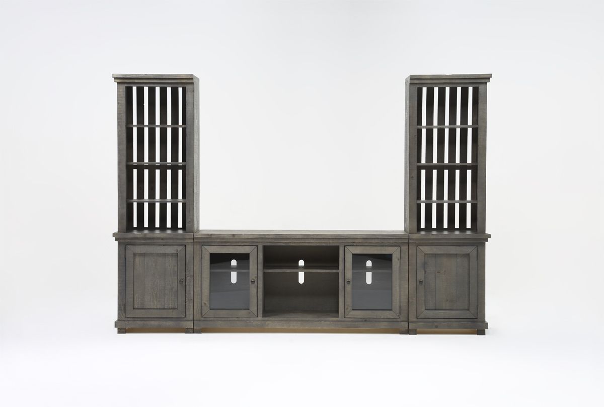 Sinclair Grey 3 Piece Entertainment Center | Living Spaces Inside Sinclair White 68 Inch Tv Stands (View 14 of 20)