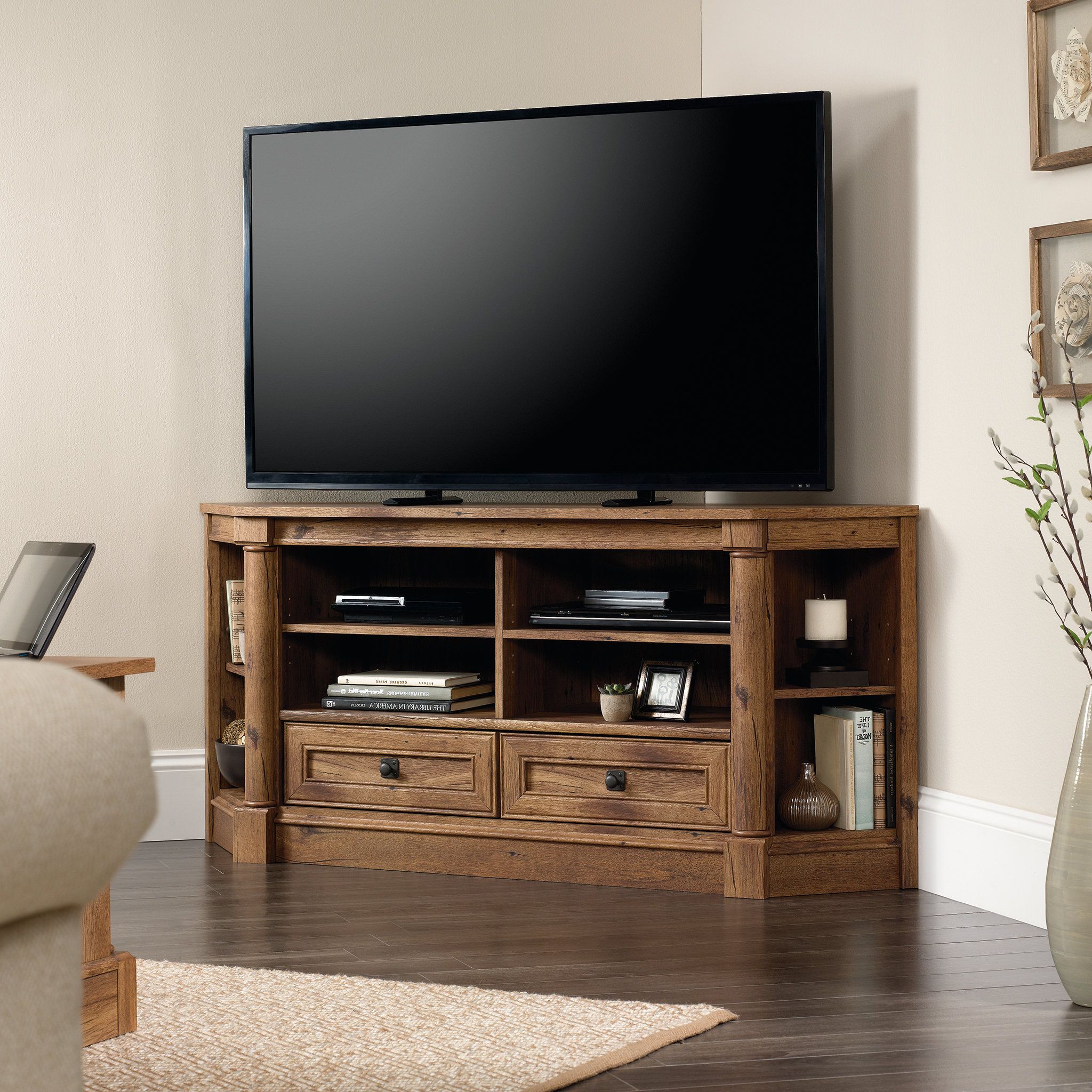 Three Posts Orviston Corner Tv Stand For Tvs Up To 60" & Reviews With Dixon Black 65 Inch Highboy Tv Stands (View 1 of 20)