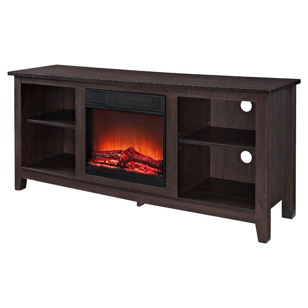 Wood Tv Stand With Fireplace – Espresso (58) – Walker Edison, Warm In Sinclair Grey 64 Inch Tv Stands (Gallery 16 of 20)
