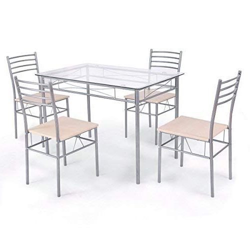 Giantex 5 Piece Dining Set Table And 4 Chairs Glass Top Kitchen For Well Known Stouferberg 5 Piece Dining Sets (View 14 of 20)