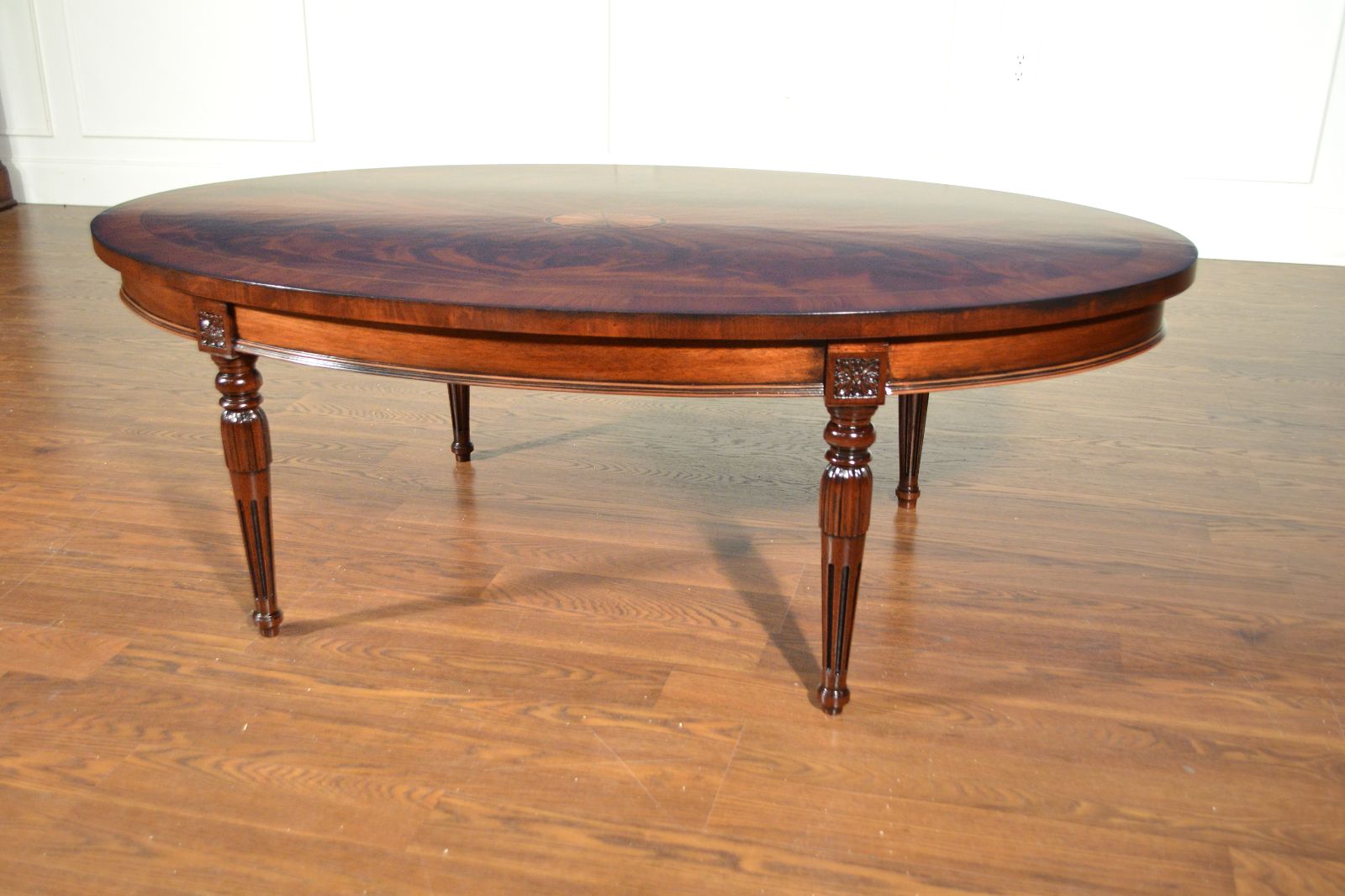 2019 Copper Grove Woodend Glass Top Oval Coffee Tables Throughout Leighton Hall Mahogany Traditional Sheraton Oval Coffee Cocktail Table (View 18 of 20)