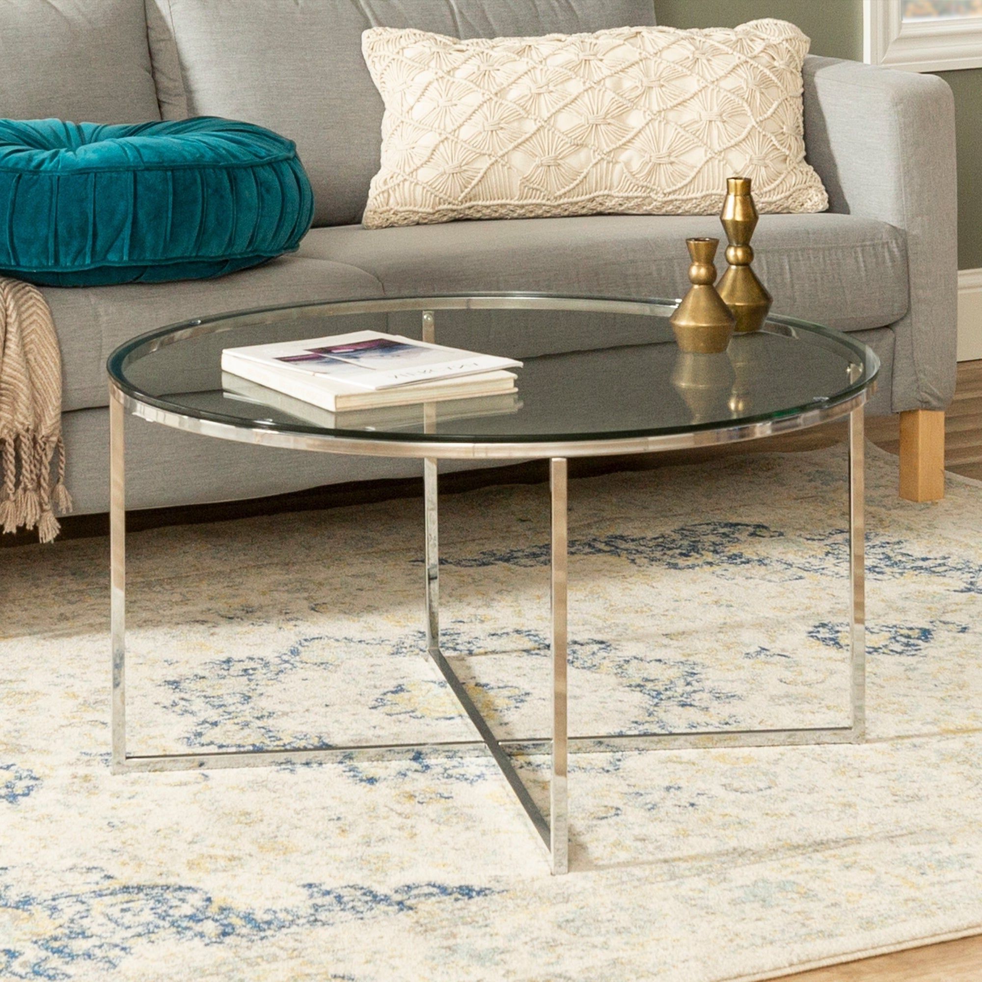 2020 Silver Orchid Ipsen Contemporary Glass Top Coffee Tables Within Silver Orchid Ipsen 36 Inch Round Coffee Table With X Base – 36 X 36 X 19h (View 17 of 20)