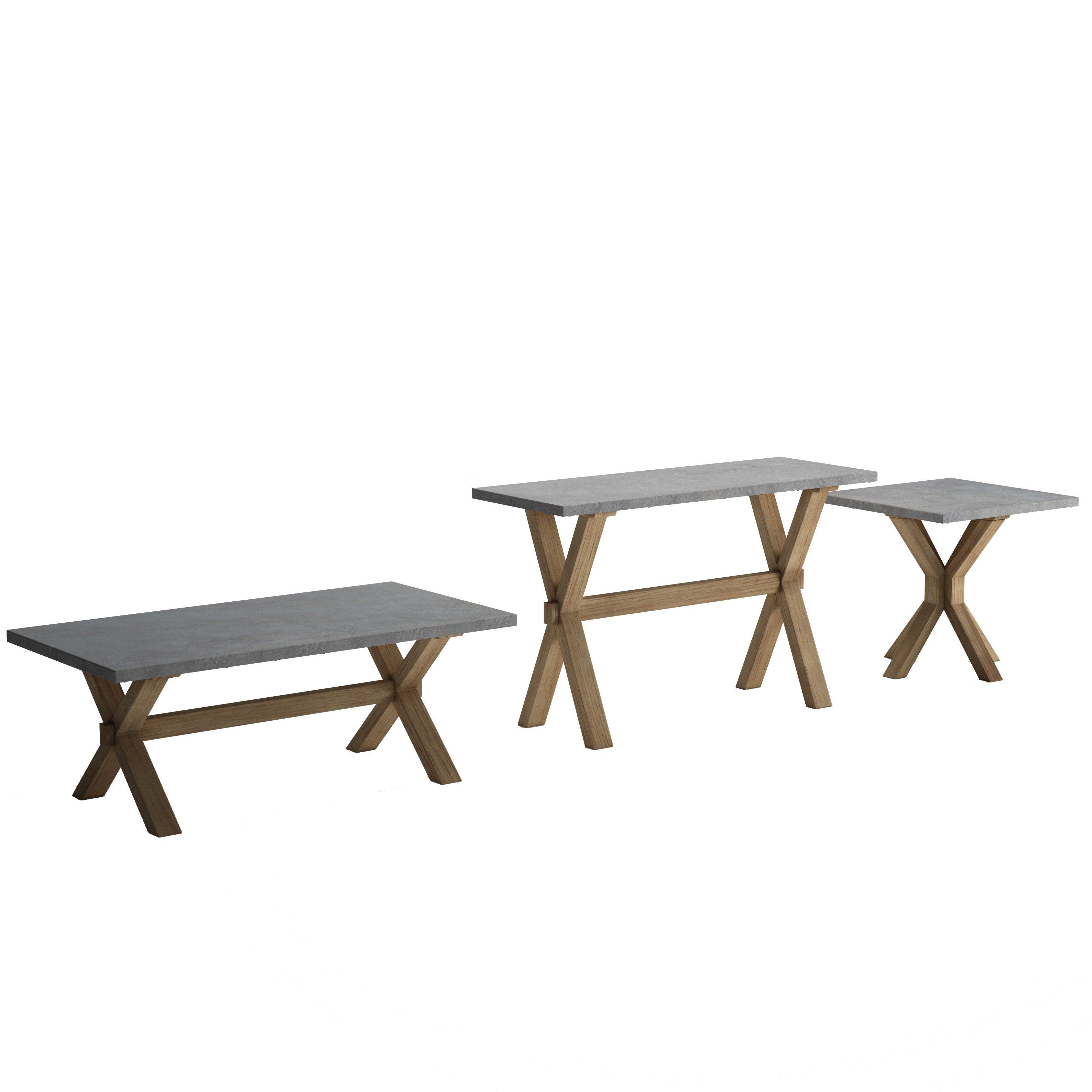 Aberdeen Industrial Zinc Top Weathered Oak Trestle 3 Piece Table Set Inspire Q Artisan For Most Recent Aberdeen Industrial Zinc Top Weathered Oak Trestle Coffee Tables (View 4 of 20)