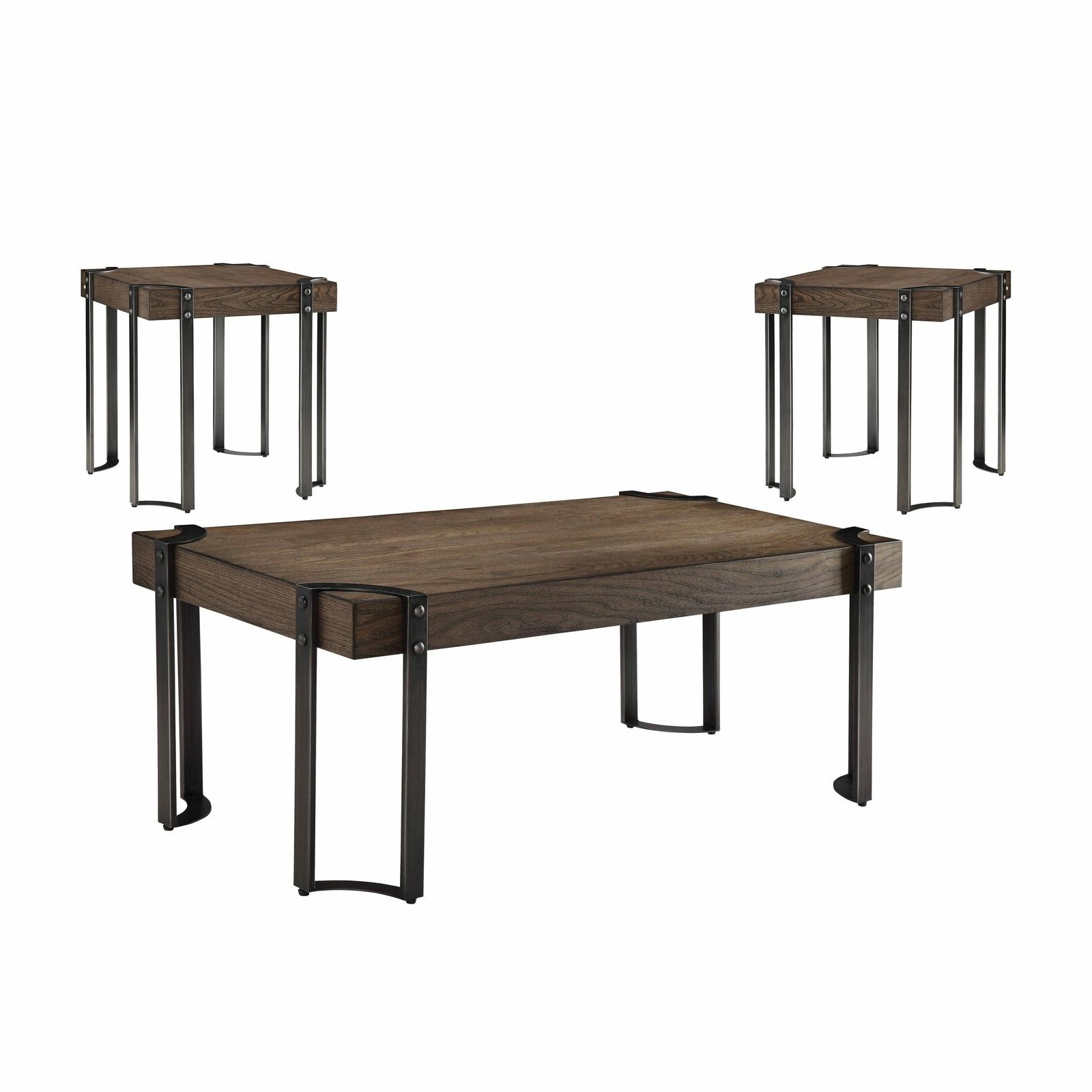 Acme Gilda 3 Piece Coffee Table Set In Weathered Dark Oak Finish 84570 Intended For Well Known Aberdeen Industrial Zinc Top Weathered Oak Trestle Coffee Tables (View 13 of 20)