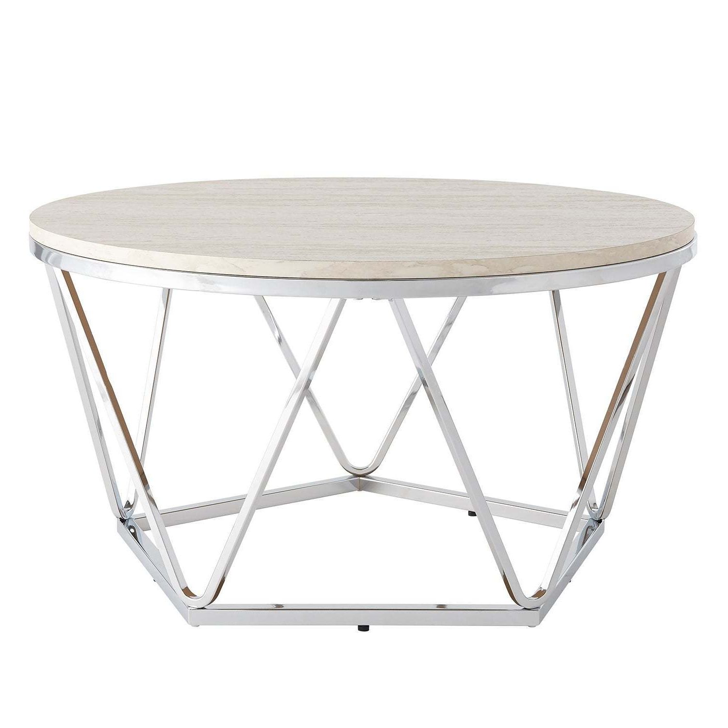 Buyma｜コーヒーテーブル フェイクストーン ラウンド 幾何学 Inside Preferred Silver Orchid Henderson Faux Stone Silvertone Round Coffee Tables (View 15 of 20)