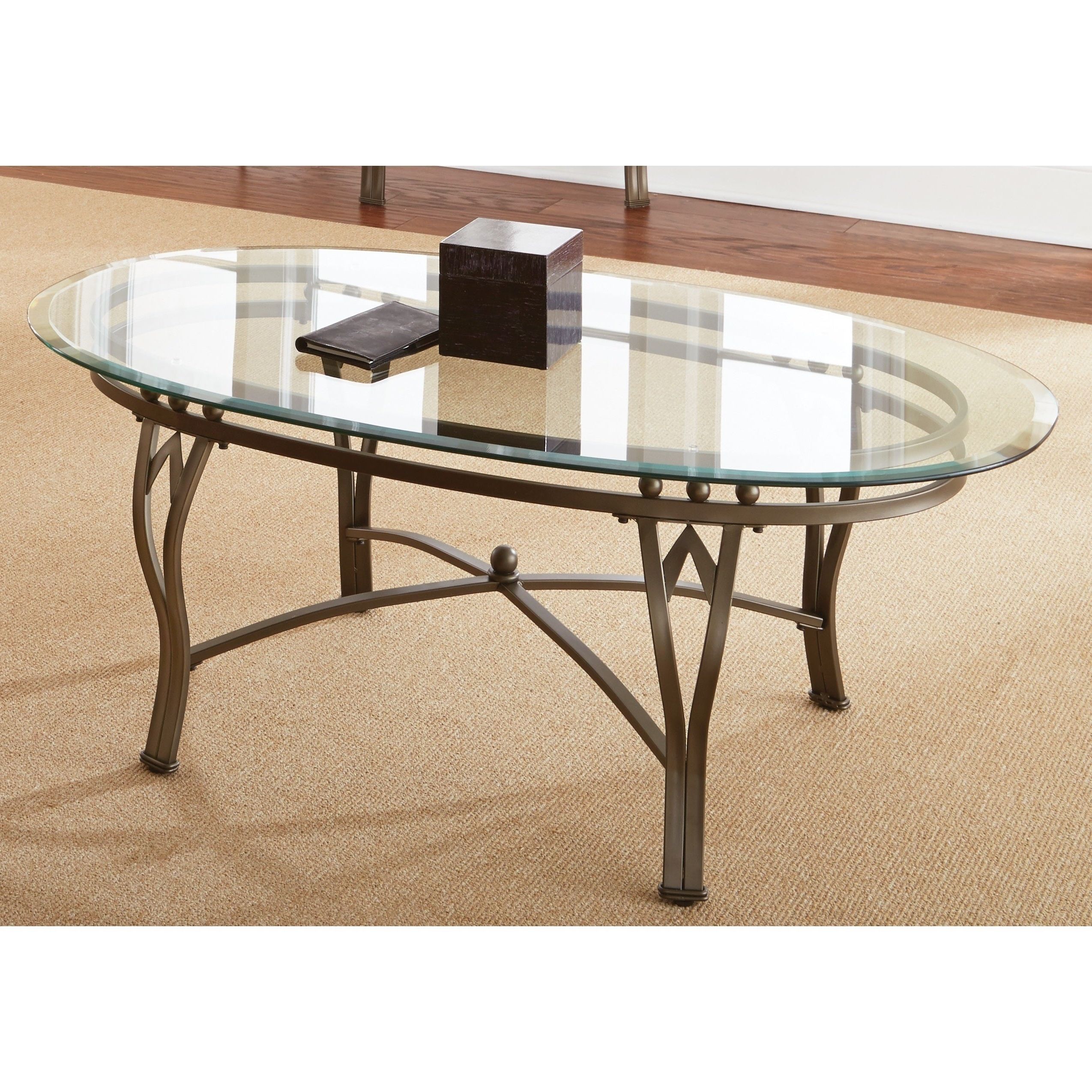 Copper Grove Woodend Glass Top Oval Coffee Table Pertaining To Most Up To Date Gracewood Hollow Fishta Antique Brass Metal Glass 3 Piece Tables (View 16 of 20)