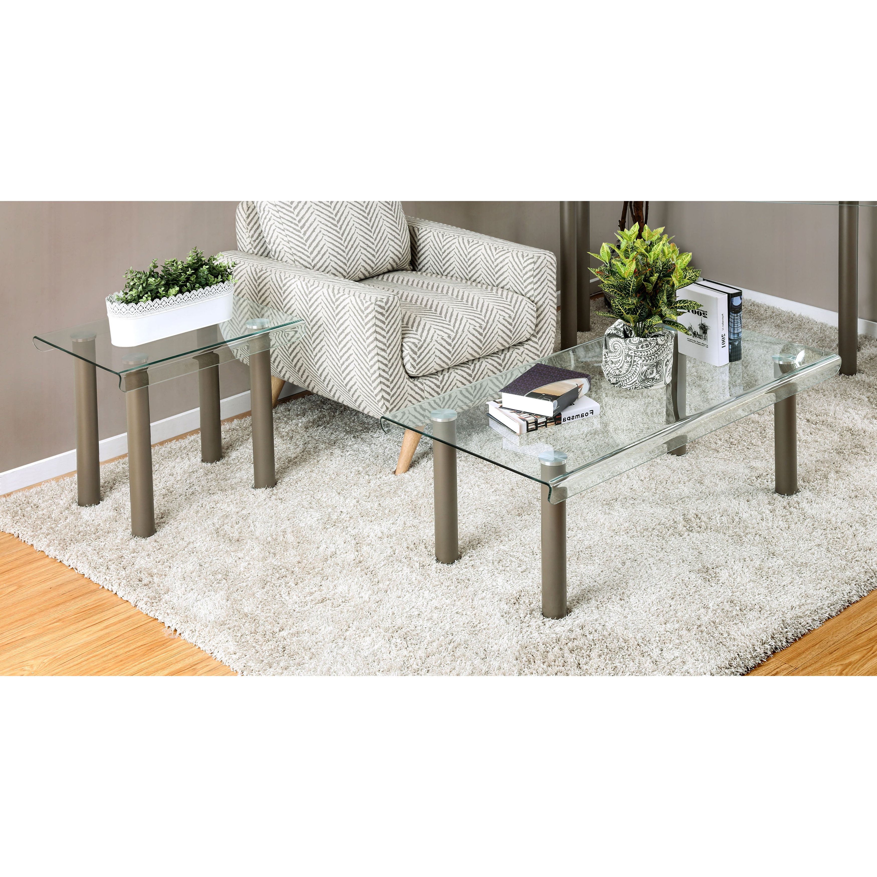 Creme Contemporary Champagne 2 Piece Glass Top Accent Table Setfoa Pertaining To Latest Mishie Contemporary Champagne 2 Piece Accent Tables Set By Foa (View 9 of 20)