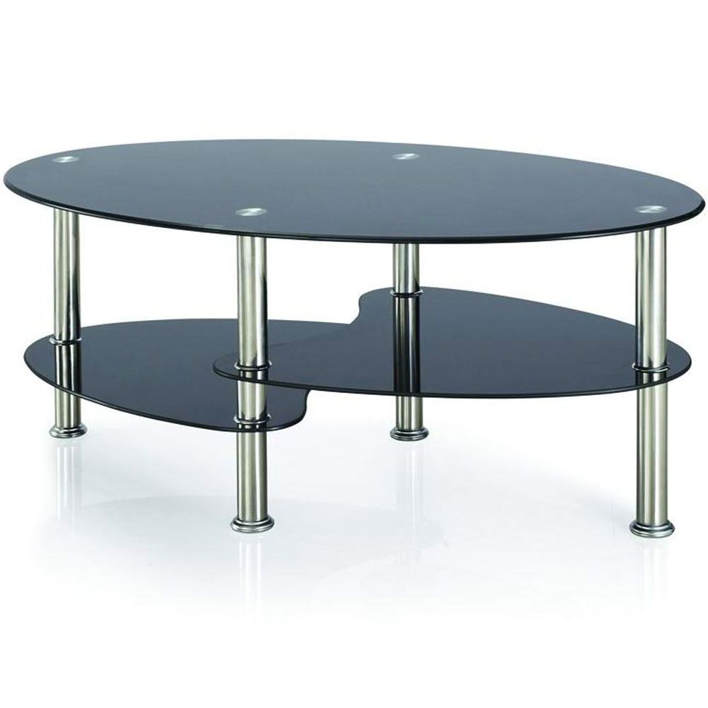 Details About Cara Coffee Table Black Glass Oval Top Living Room Furniture  Stainless Steel With Most Current Occasional Contemporary Black Coffee Tables (View 3 of 20)