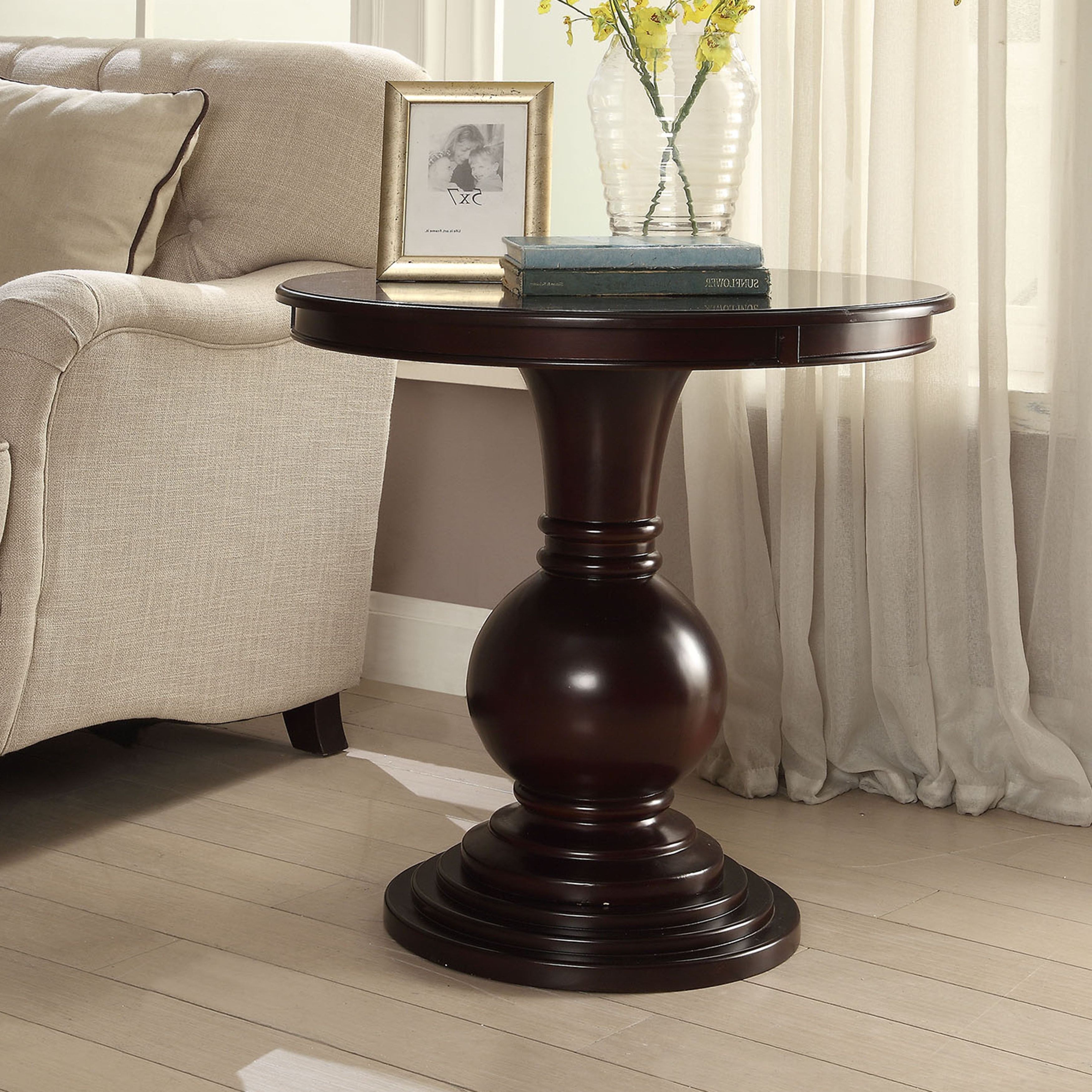 Details About Copper Grove Angelina Brown Wood And Veneer Round  Contemporary Accent Table With Most Recently Released Copper Grove Rochon Glass Top Wood Accent Tables (View 5 of 20)