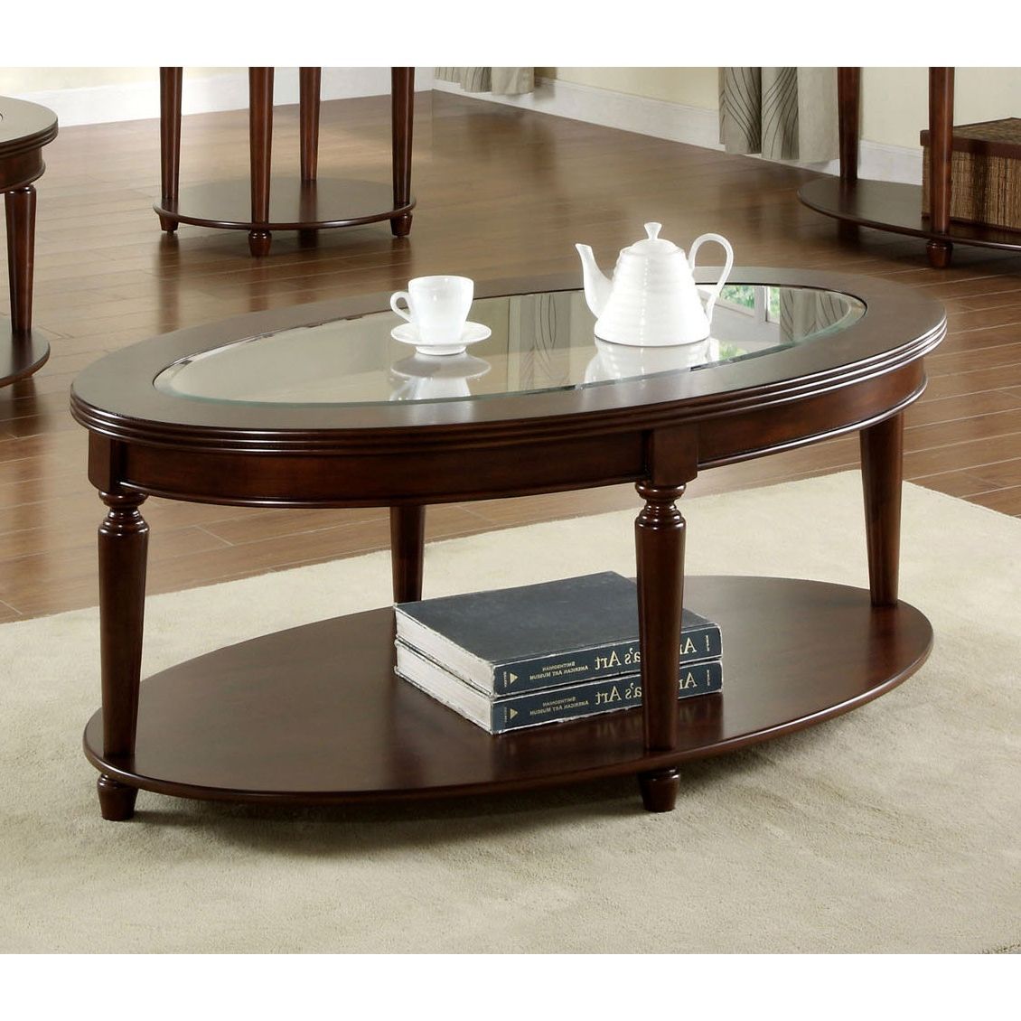 Furniture Of America Crescent Dark Cherry Glass Top Oval Coffee Table In Favorite Furniture Of America Crescent Dark Cherry Glass Top Oval Coffee Tables (View 1 of 20)