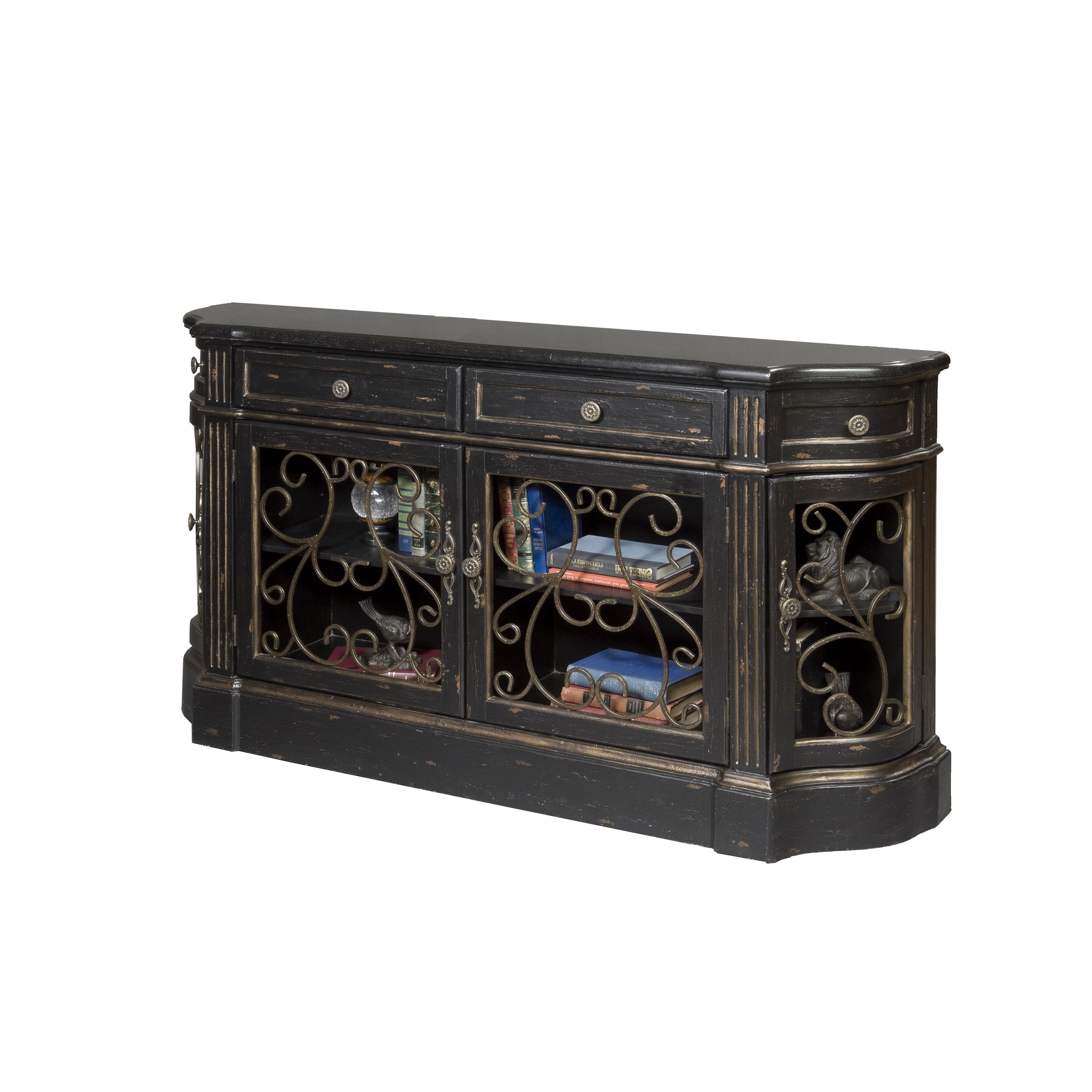 Hand Painted Distressed Black Finish Credenza Chest Inside Shoreland Sideboards (View 3 of 20)