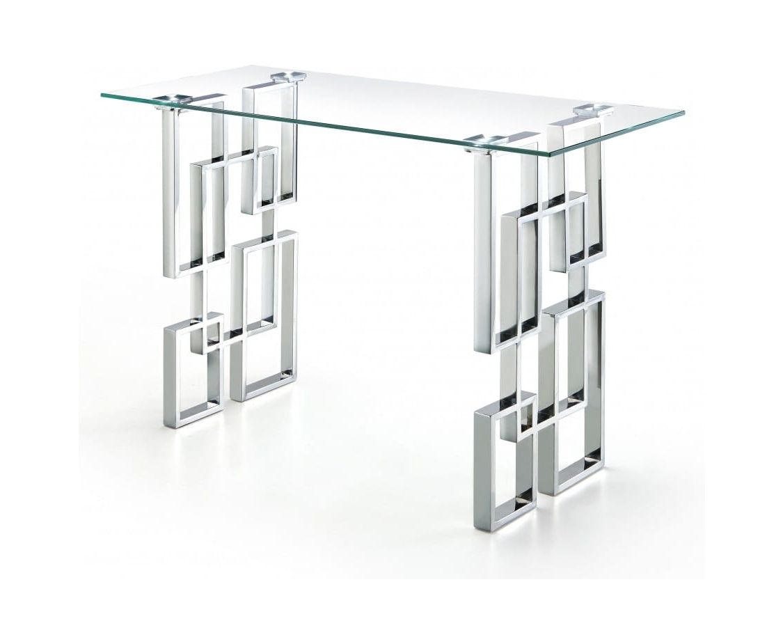 Latest Strata Chrome Glass Coffee Tables With Regard To Alexis Chrome Top Glass Console Tablemeridian Furniture (View 12 of 20)
