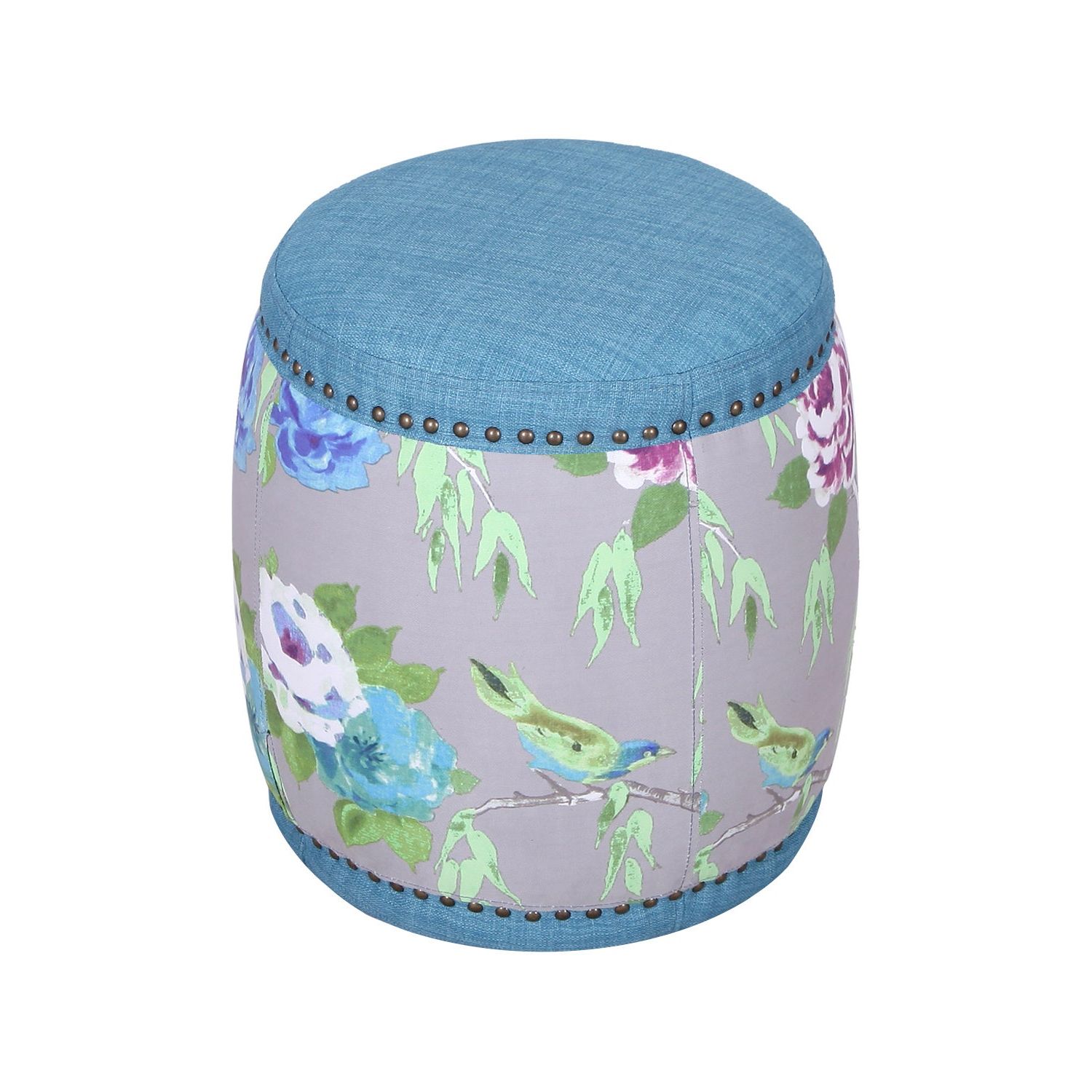Most Current Adeco Accent Postmodernism Drum Shape Black Metal Coffee Tables Intended For Details About Flower Pattern Adeco Fabric Drum Ottoman/footstool Blue Small (View 11 of 20)
