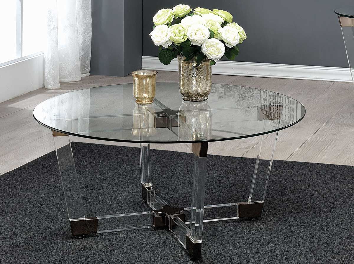 Most Current Elowen Round Glass Coffee Tables Inside Coaster 720718 Coffee Table – Chrome/clear Acrylic (View 9 of 20)