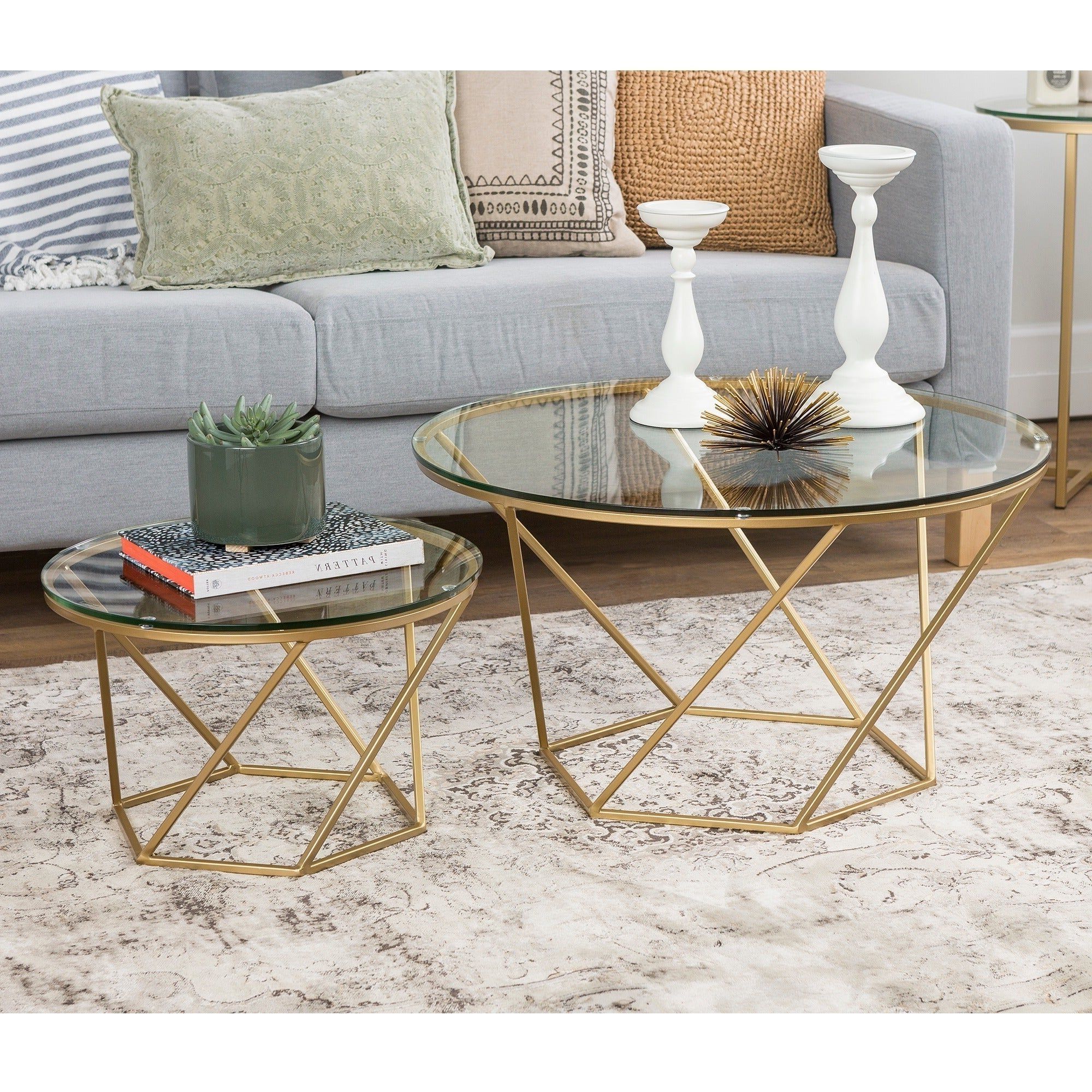 Most Recent Silver Orchid Price Glass Coffee Tables For Silver Orchid Grant Round Glass Nesting Coffee Table Set – 28 X 28 X 16h (View 10 of 20)