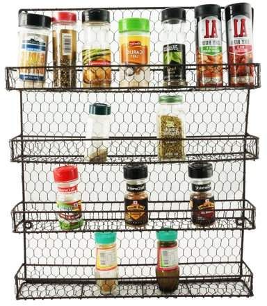 Nice & Great Metal Spice Rack Kitchen Wall Mount 4 Tier Metal Wire Spices  Organizer Pantry Cabinet Chicken Wire Hanging Wall Mounted Cupboard Herbs With Regard To 2020 Gillispie Kitchen Pantry (Gallery 20 of 20)