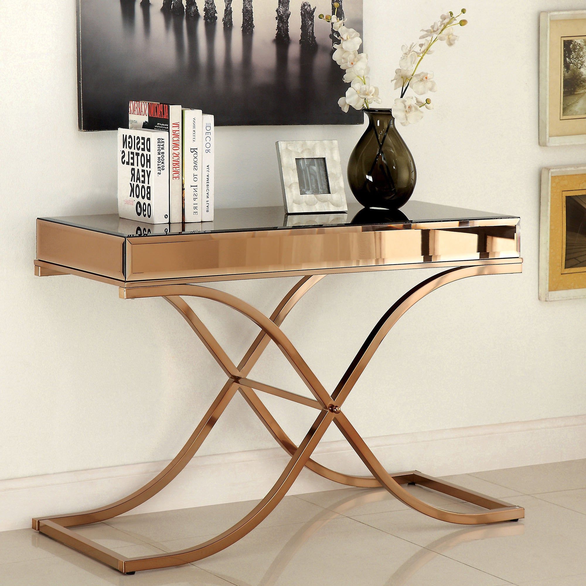 Orelia Contemporary Copper Brass Sofa Tablefoa Pertaining To Trendy Furniture Of America Orelia Brass Luxury Copper Metal Coffee Tables (View 4 of 20)