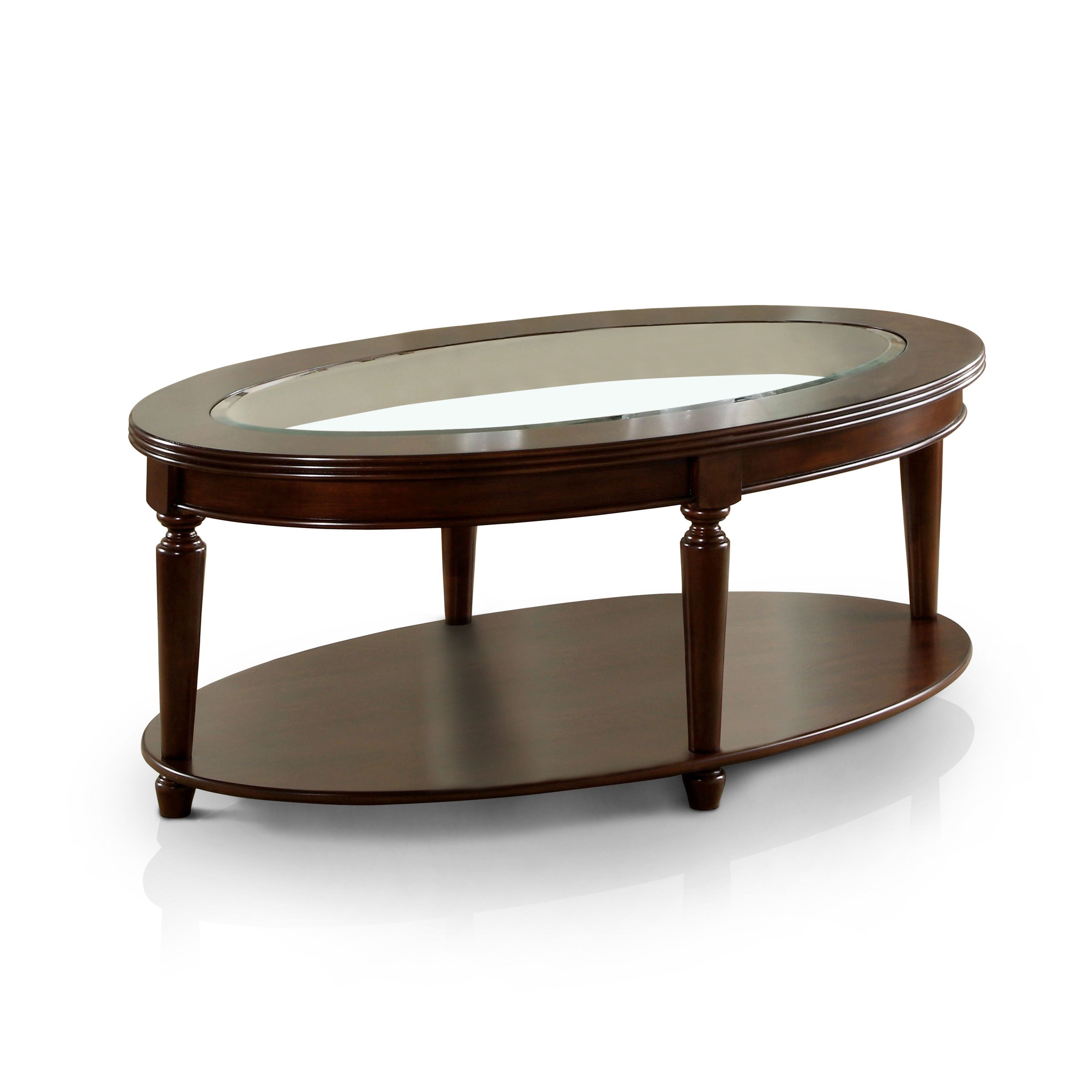 Popular Furniture Of America Crescent Dark Cherry Glass Top Oval Coffee Tables Throughout Furniture Of America Crescent Dark Cherry Glass Top Oval Coffee Table (View 2 of 20)