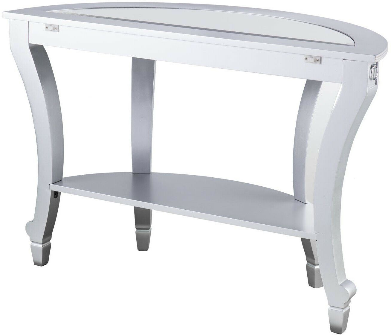 Popular Silver Orchid Olivia Chrome Mirrored Coffee Cocktail Tables In Olivia Glam Mirrored Demilune Console Table – Matte Silver (View 18 of 20)