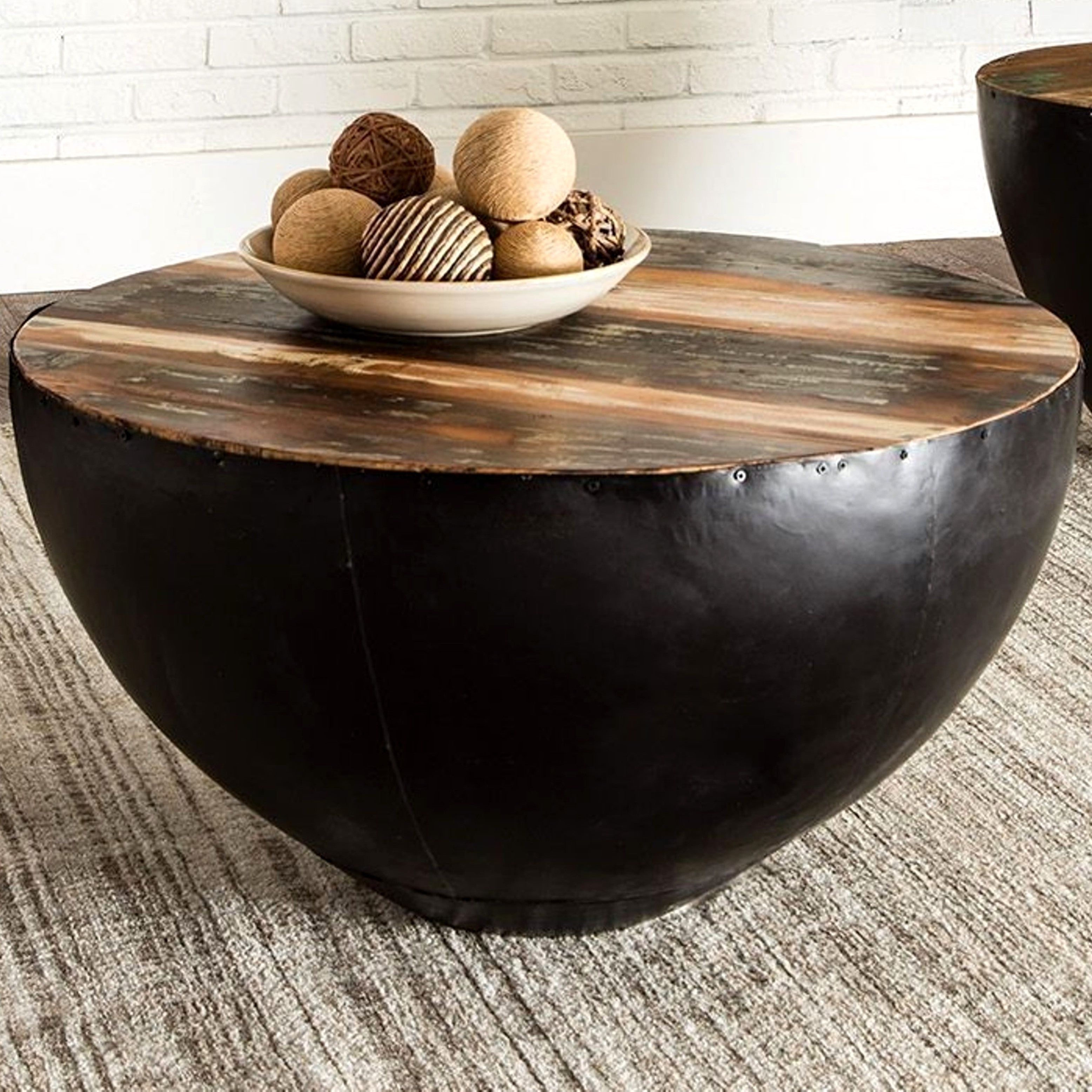 Preferred Adeco Accent Postmodernism Drum Shape Black Metal Coffee Tables Inside Drum Shaped Coffee Table (View 9 of 20)