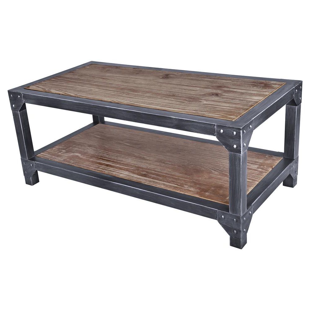 Preferred Paris Natural Wood And Iron 30 Inch Square Coffee Tables Throughout Armen Living Astrid Industrial Grey Coffee Table Lcascosbpi (View 16 of 20)