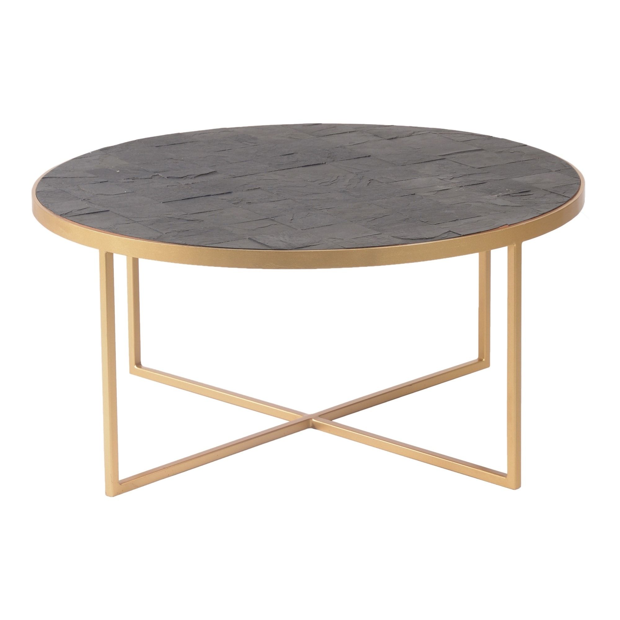 Recent Tribeca Contemporary Distressed Silver And Smoke Grey Coffee Tables Within Aurelle Home Stone Acacia And Iron Round Modern Coffee Table (View 9 of 20)