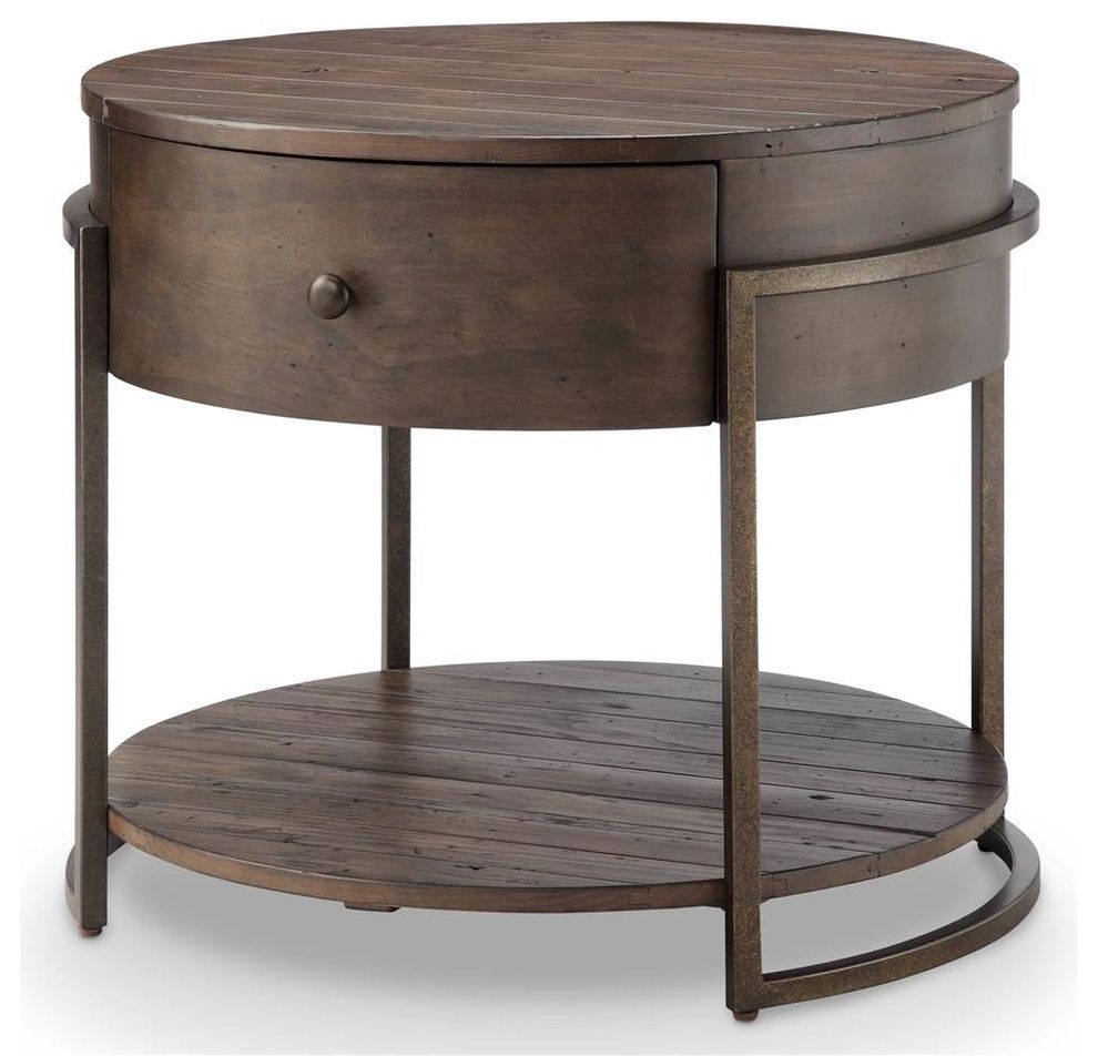 Round Accent Table In Rustic Dark Whiskey In Most Recently Released Winslet Cherry Finish Wood Oval Coffee Tables With Casters (View 13 of 20)