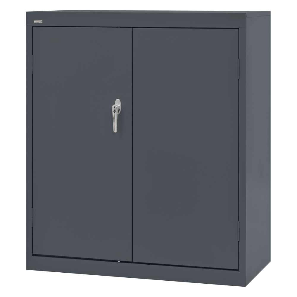 Sandusky Classic Series 42 In. H X 36 In. W X 18 In. D Steel Counter Height  Storage Cabinet With Adjustable Shelves In Charcoal With Regard To Kara 4 Door Accent Cabinets (Gallery 17 of 20)