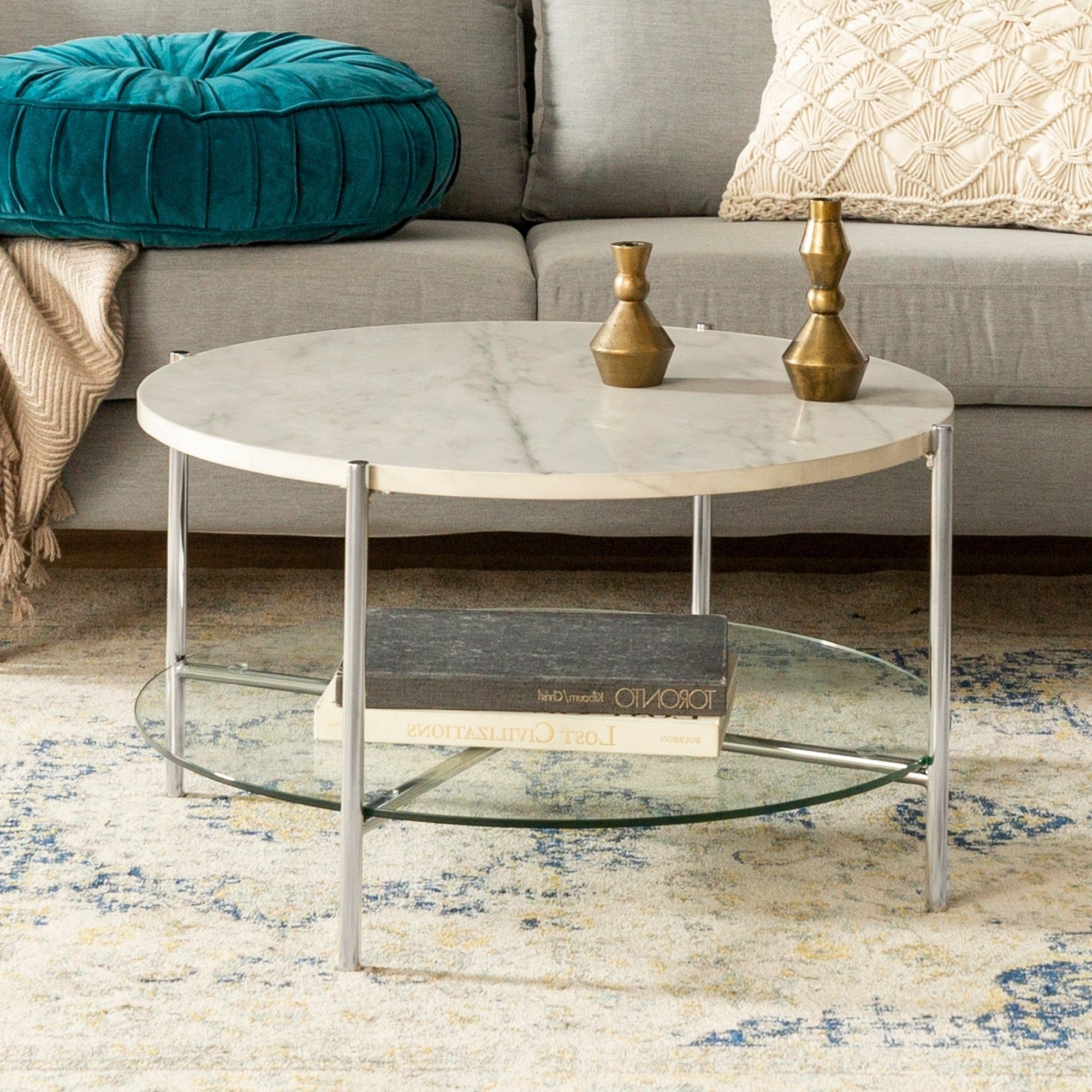 Silver Orchid 32 Inch Ipsen Round Coffee Table, Modern, Faux Marble Accent  Cocktail Table For Living Room – 32 X 32 X 17h In Well Liked Silver Orchid Ipsen Contemporary Glass Top Coffee Tables (View 11 of 20)
