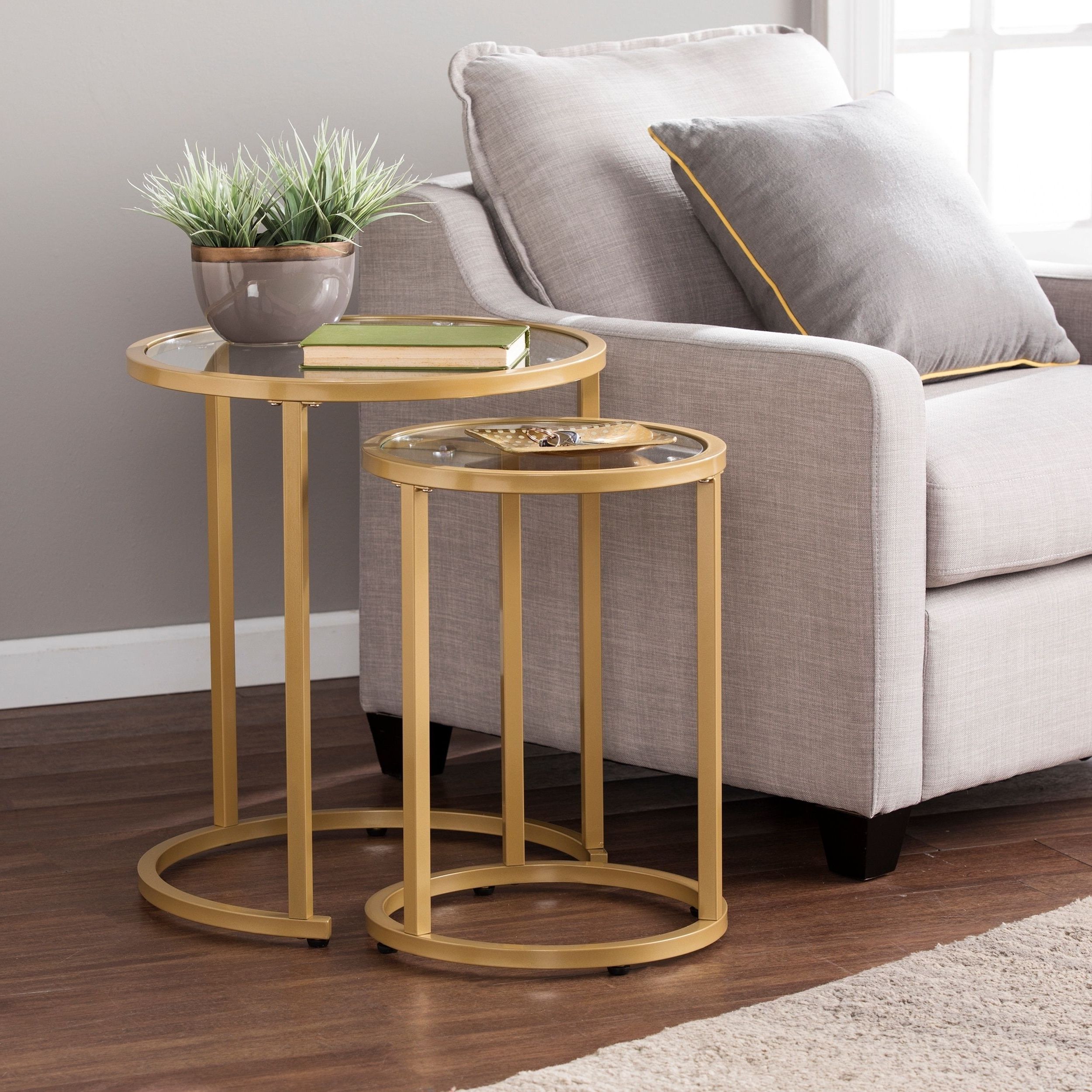 Silver Orchid Grant Glam Nesting Side Table 2pc Set – Gold In Favorite Silver Orchid Price Glass Coffee Tables (Gallery 19 of 20)