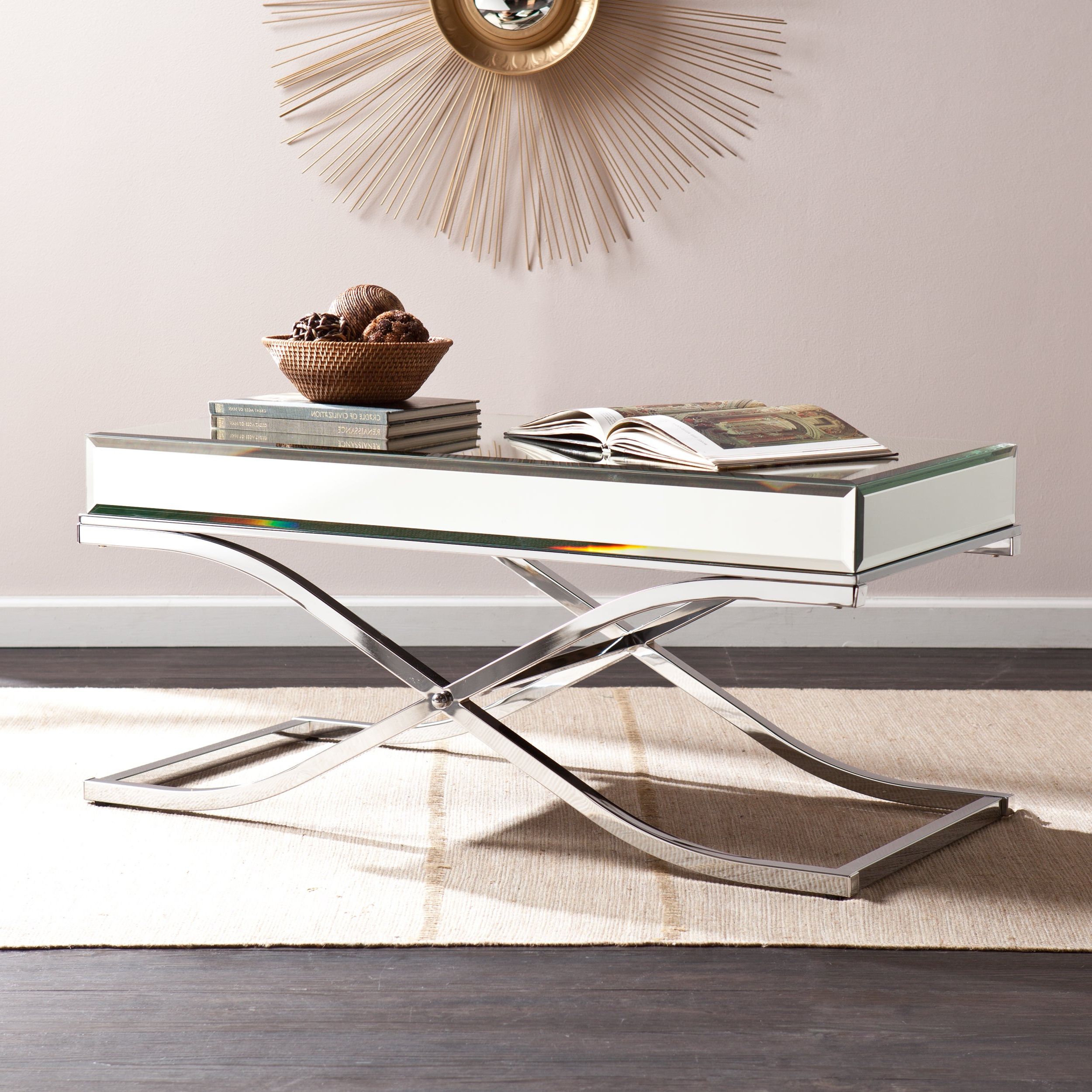 Silver Orchid Olivia Chrome Mirrored Coffee/ Cocktail Table Pertaining To Newest Silver Orchid Olivia Mirrored Coffee Cocktail Tables (View 2 of 20)