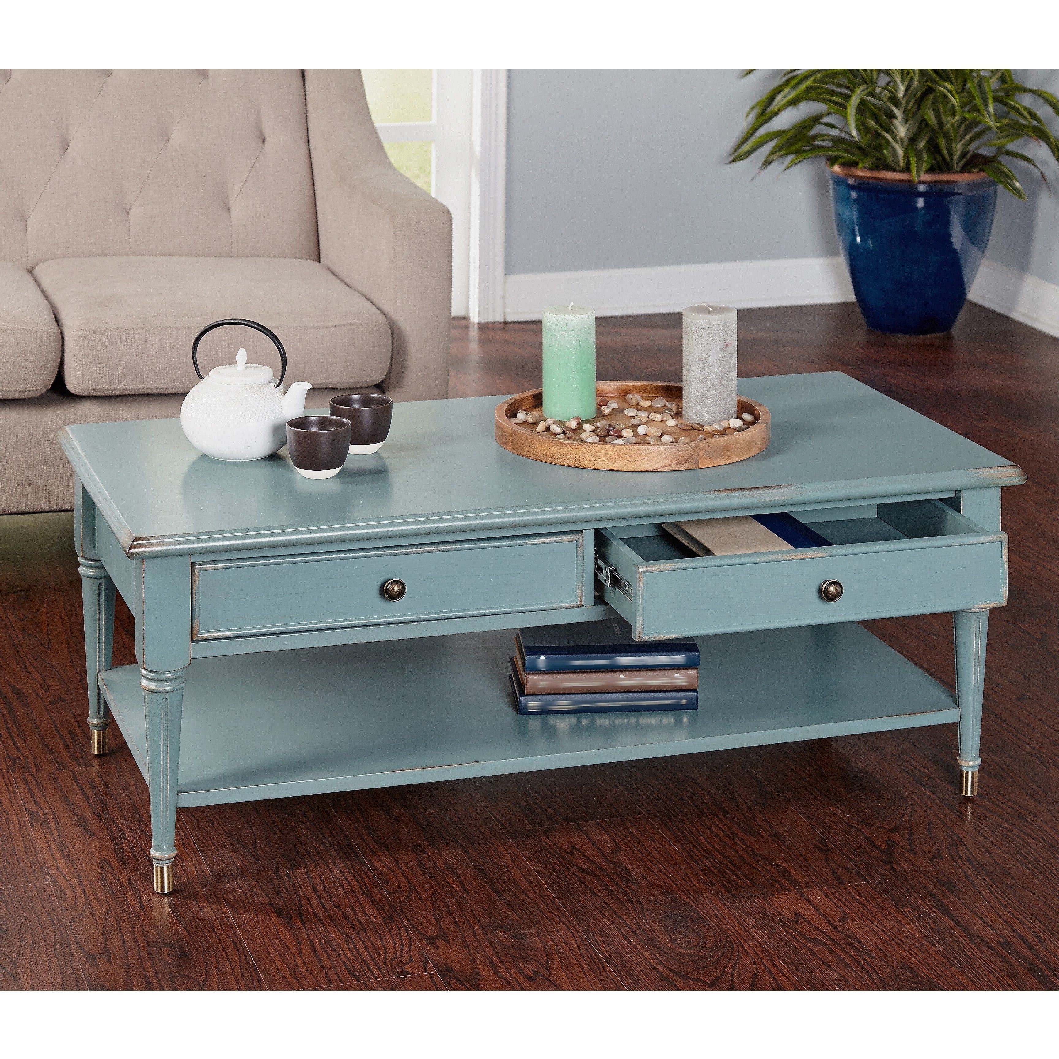 Simple Living Emilia Antique Blue Coffee Table With Regard To Most Popular Simple Living Charleston Coffee Tables (View 12 of 20)