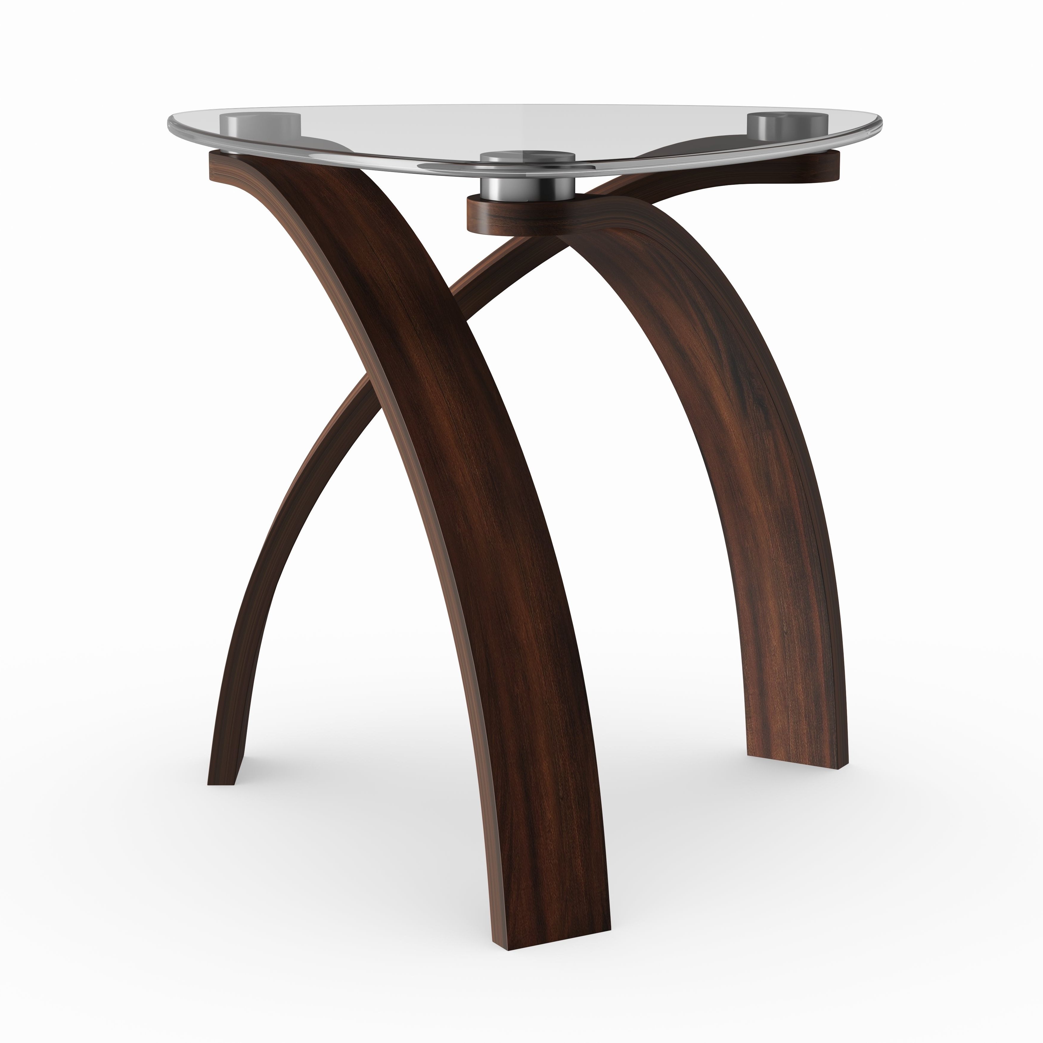 Strick & Bolton Ascott Modern Glass Top Arch Legged End Table Intended For Fashionable Copper Grove Rochon Glass Top Wood Accent Tables (View 4 of 20)