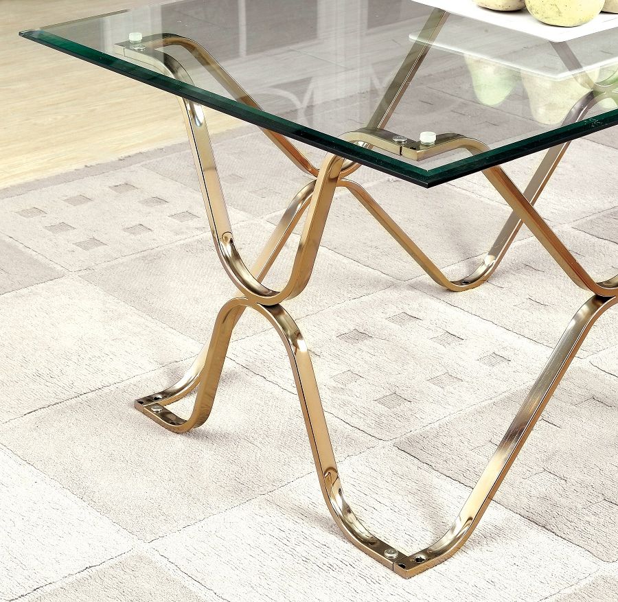 Vador Collection Cm4229cpn Champagne Coffee Table Set With Regard To Famous Furniture Of America Tellarie Contemporary Chrome Coffee Tables (View 18 of 20)
