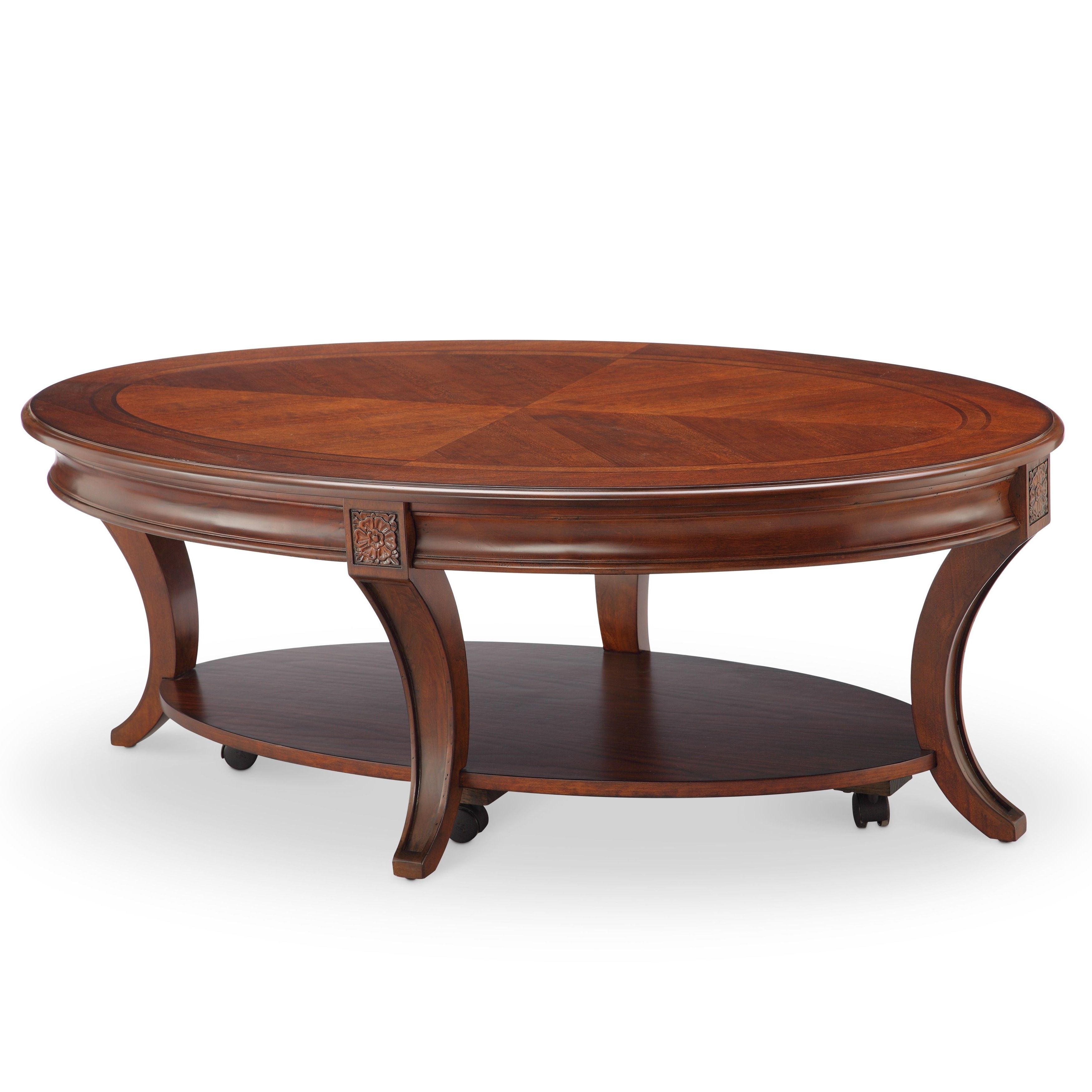 Winslet Cherry Finish Wood Oval Coffee Table With Casters Intended For Recent Cohler Traditional Brown Cherry Oval Coffee Tables (View 18 of 20)