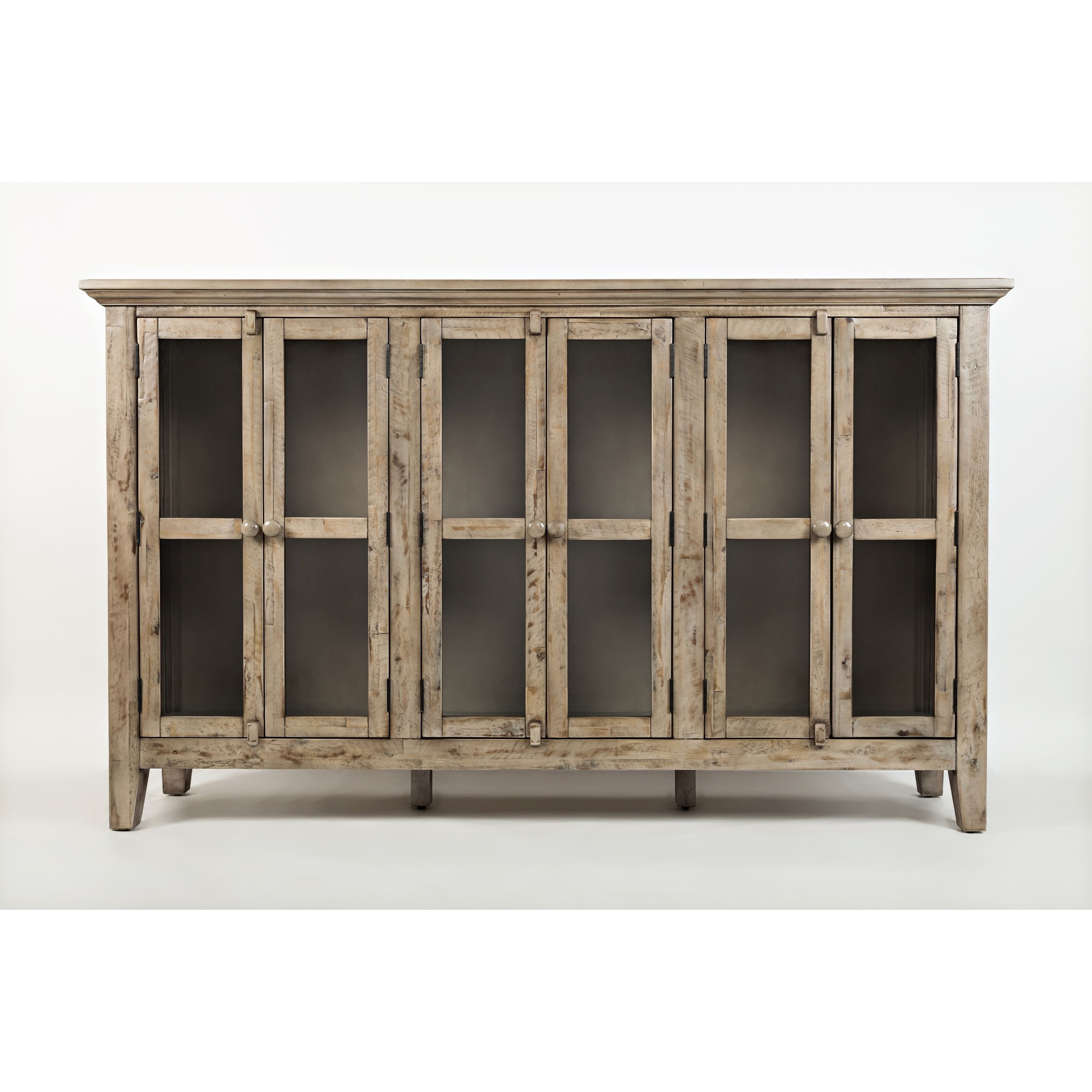 Wooden Accent Cabinet With 6 Glass Doors, Weathered Gray Inside Eau Claire 6 Door Accent Cabinets (View 12 of 20)