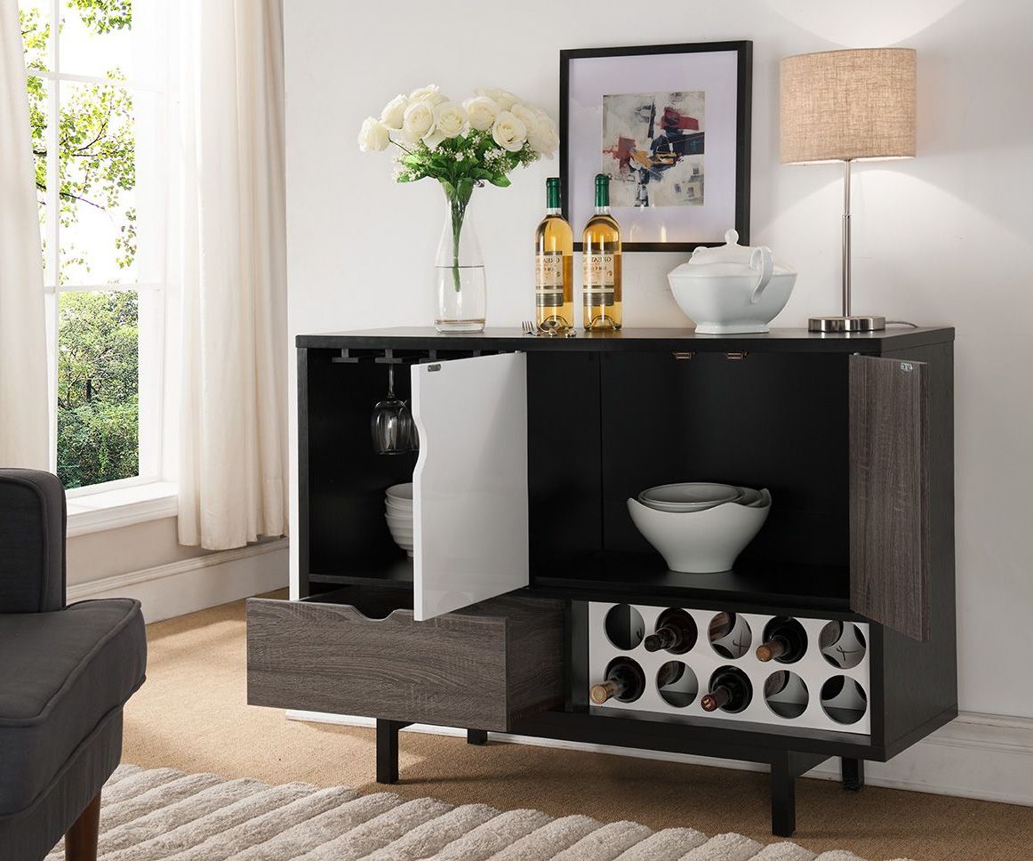 151369 Smart Home Contemporary Wine Cabinet Buffet Table Inside Contemporary Distressed Grey Buffets (View 9 of 20)