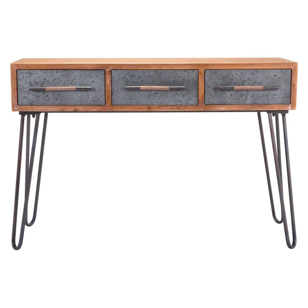47 Industrial Galvanized Steel Console Table – Brown – Zm Regarding Madison Park Kagen Grey Sideboards (View 17 of 20)