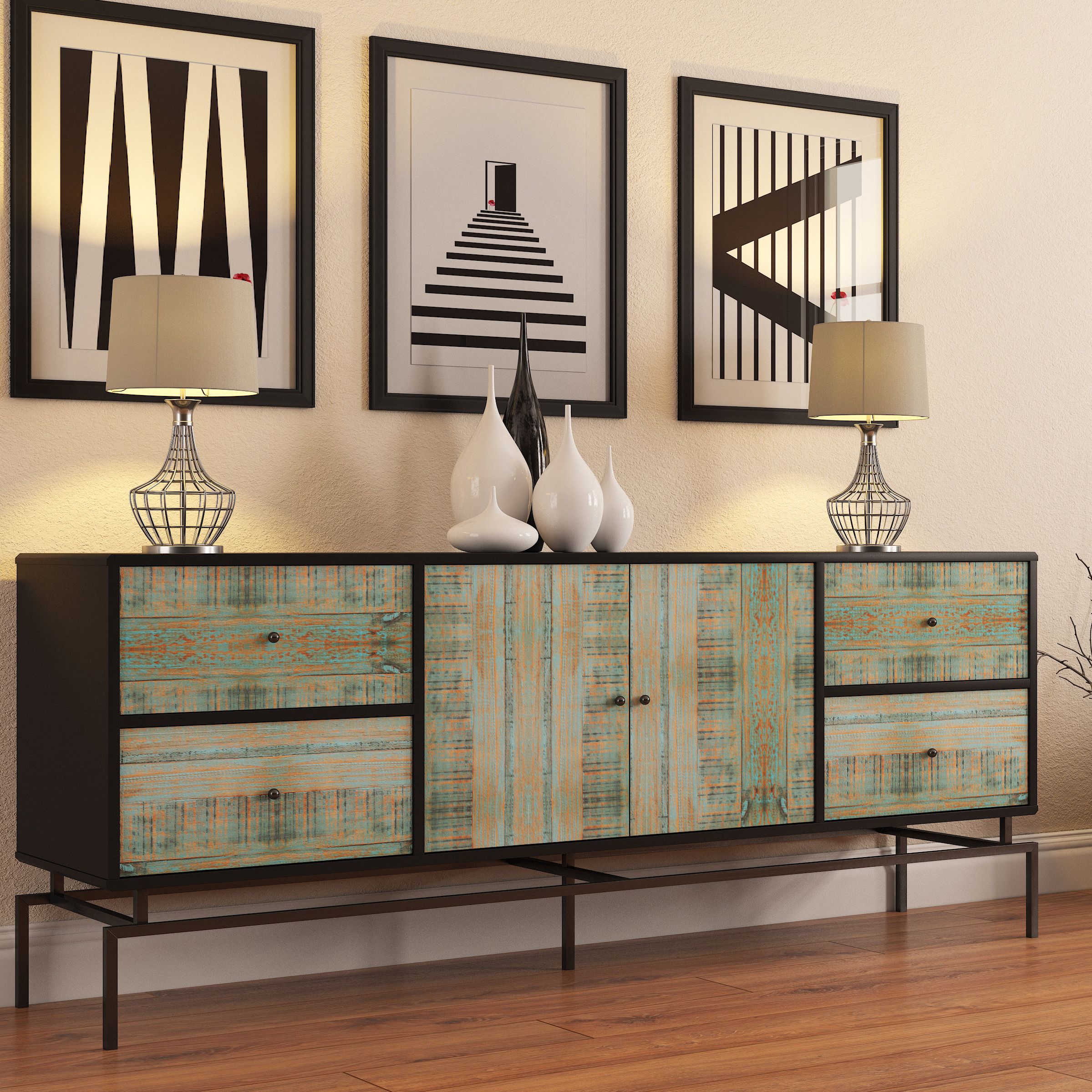 Antique Blue Credenza You'll Love In 2019 | Wayfair In Carbon Loft Feleni Contemporary Buffets (View 14 of 20)