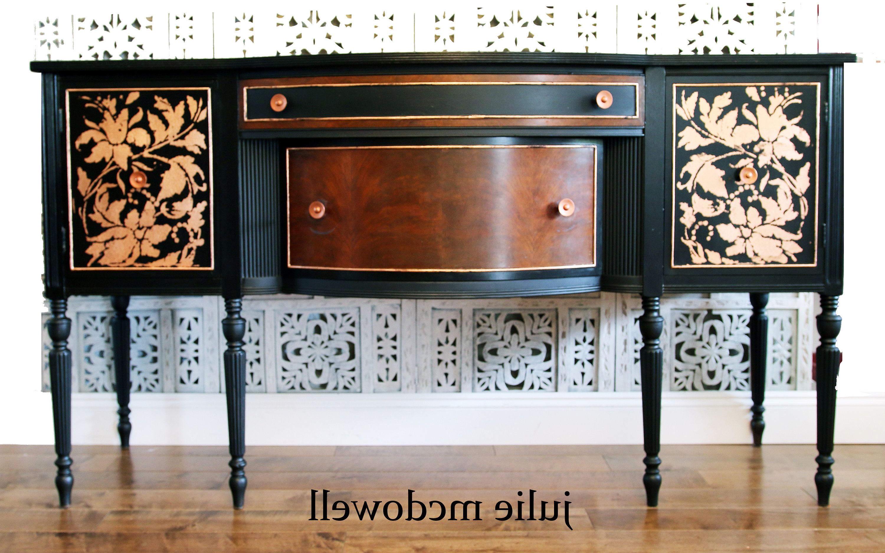 Antique Buffet, Vintage Sideboard, Restored,black And Copper Leaf, Hand  Decorated, Unique, One Of A Kind, Statement Furniture, Usable Art Intended For Copper Leaf Wood Credenzas (View 8 of 20)