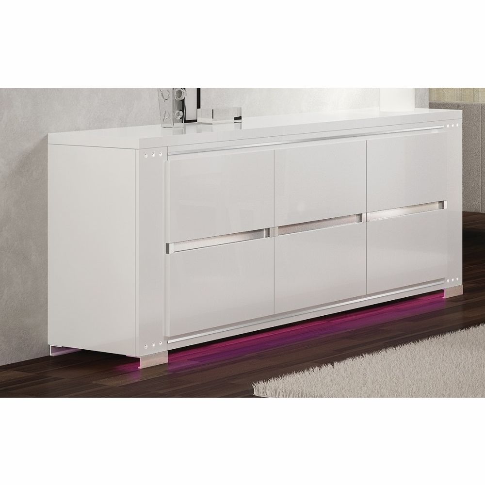 Athome Usa – Elegance Diamond 3/drawer Buffet (optional Light) In White  Lacquer Finish – Eddwhb301 With Regard To Modern Lacquer 2 Door 3 Drawer Buffets (View 11 of 20)