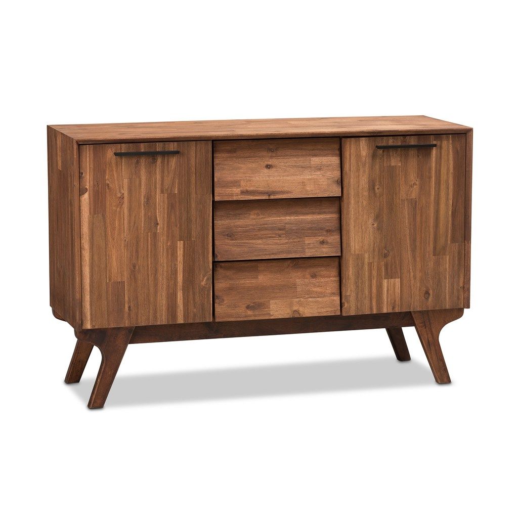 Baxton Studio Mid Century Walnut 3 Drawer Sideboard Throughout Mid Century 3 Cabinet Buffets (Gallery 5 of 20)
