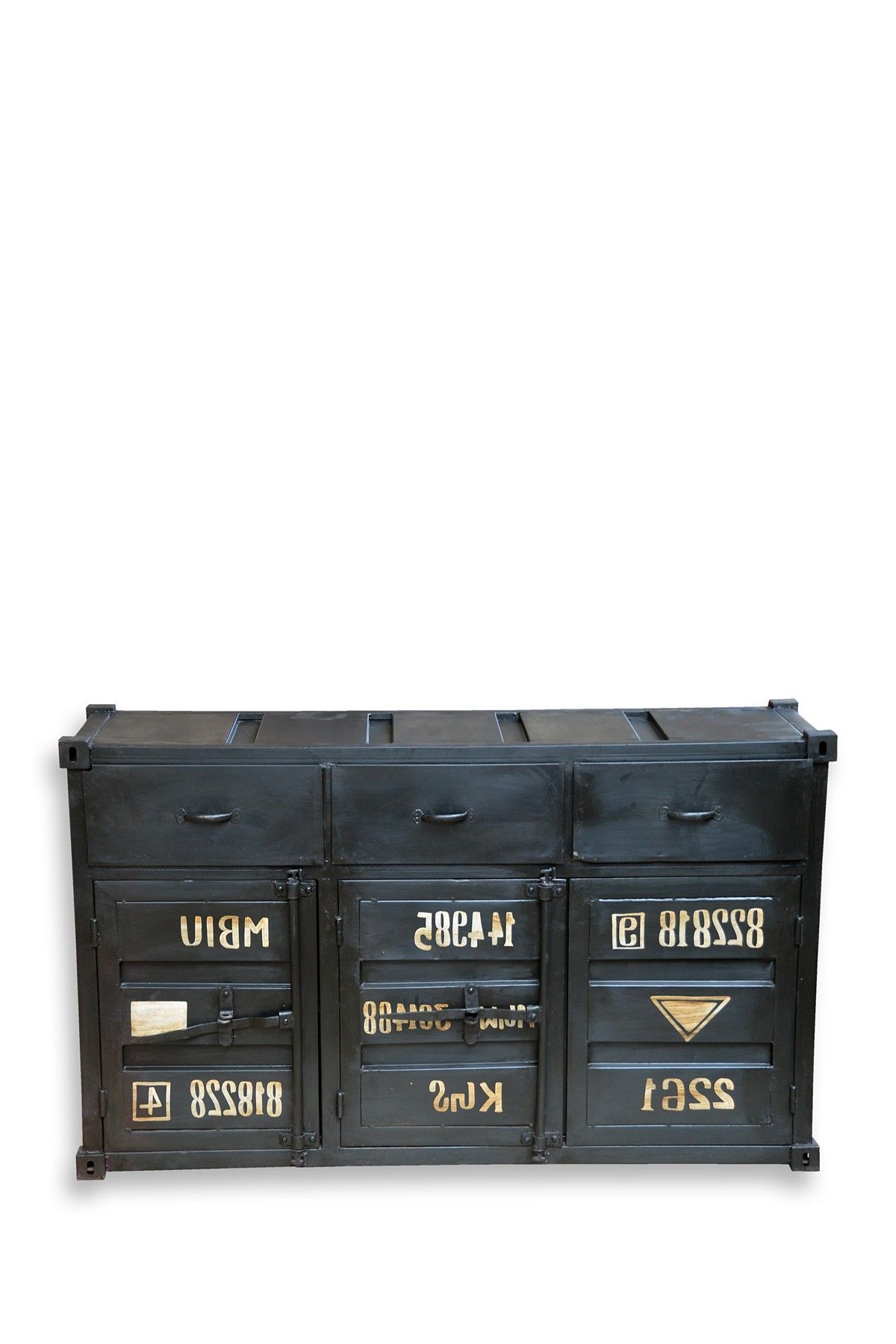 Black Container Style Buffet With 3 Doors And 3 Drawers Pertaining To Industrial Style 3 Drawer Buffets (View 18 of 20)