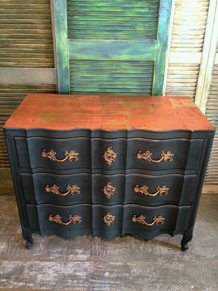 Black Serpentine Dresser With Copper Leaf Top | Dream Home Within Copper Leaf Wood Credenzas (View 7 of 20)