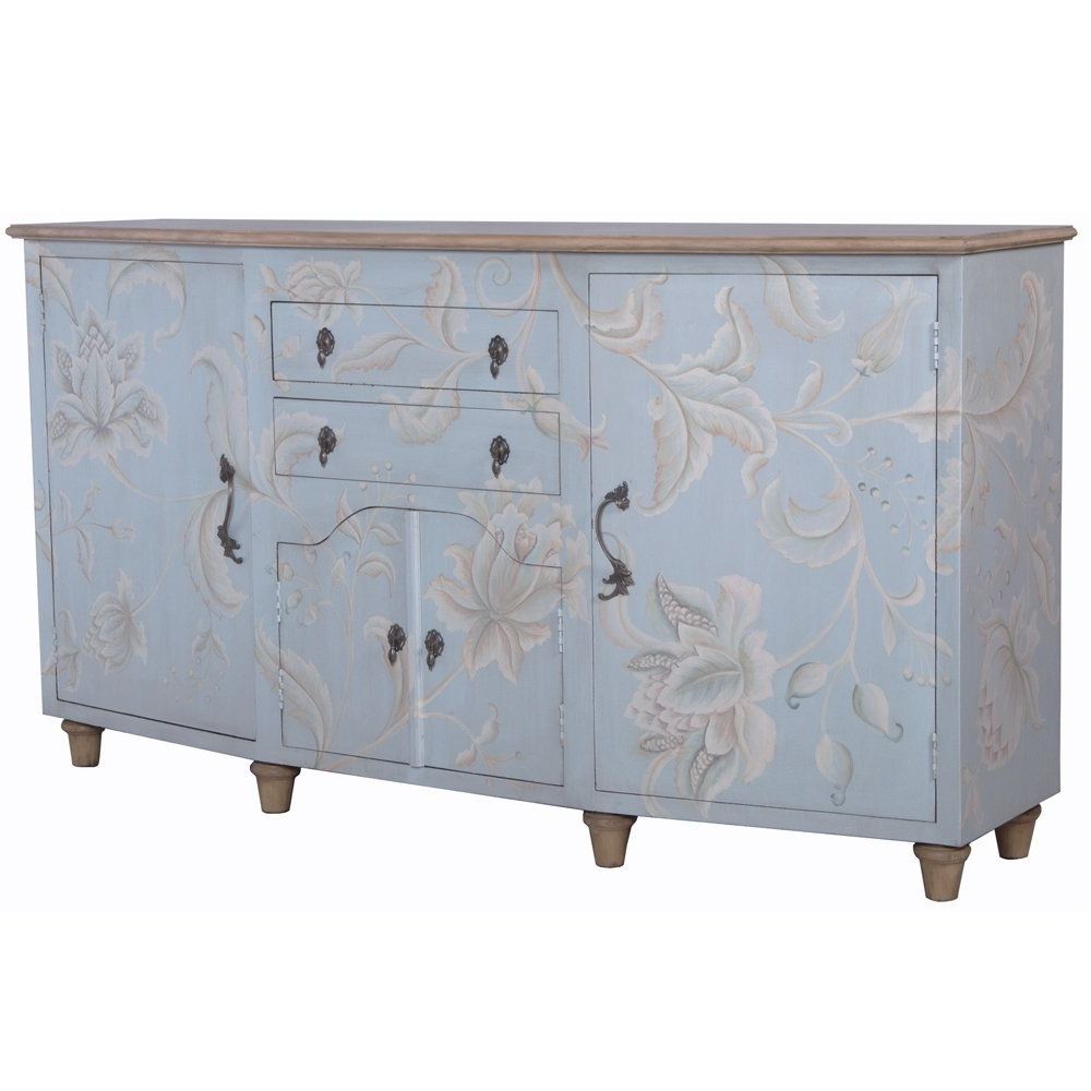 Blue Floral Cottage Credenza Intended For Lovely Floral Credenzas (View 3 of 20)