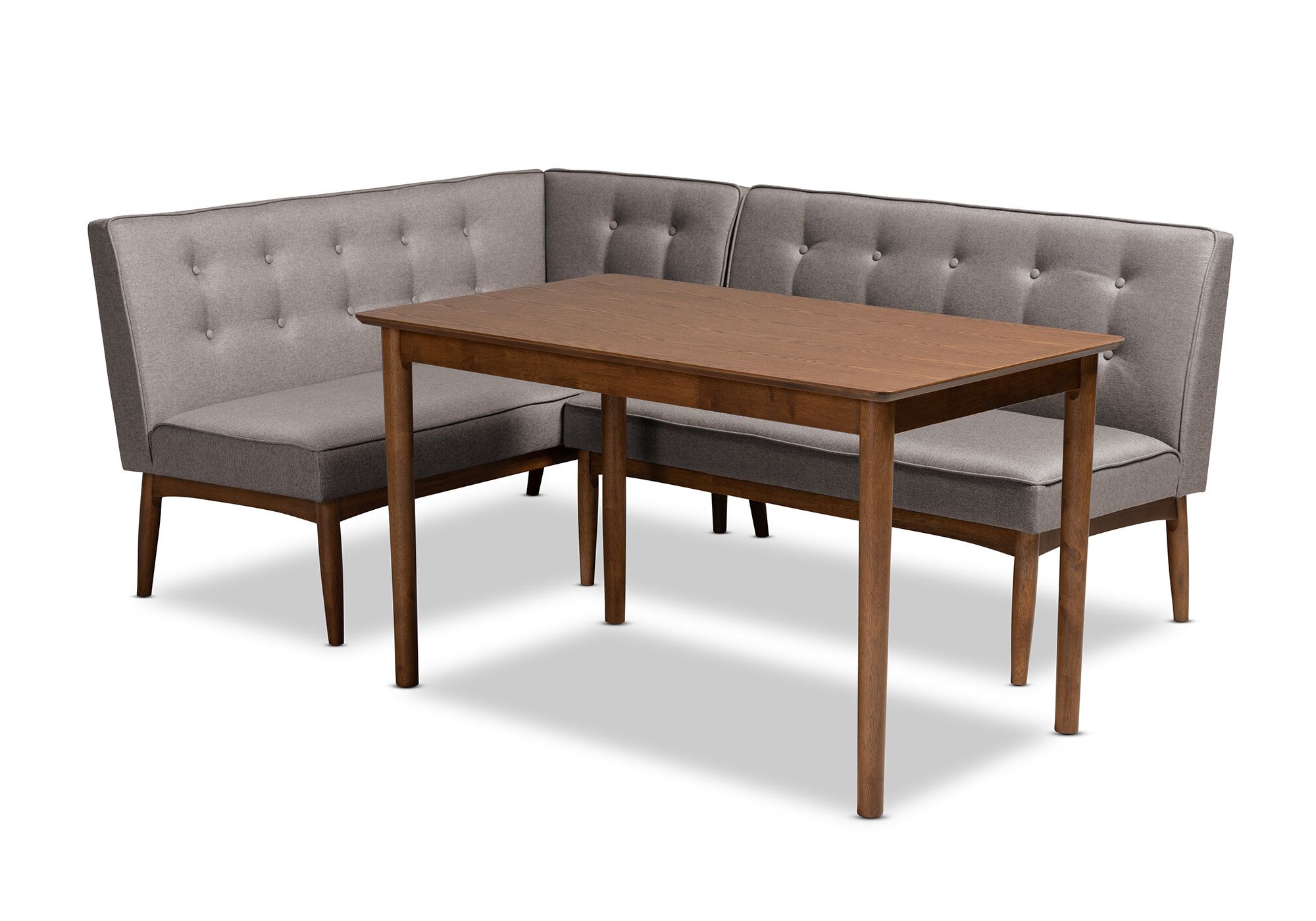 Bopp Mid Century Modern Upholstered 3 Piece Breakfast Nook Dining Set Throughout Mid Century Modern 47 Inch Cappuccino Buffets (Gallery 15 of 20)