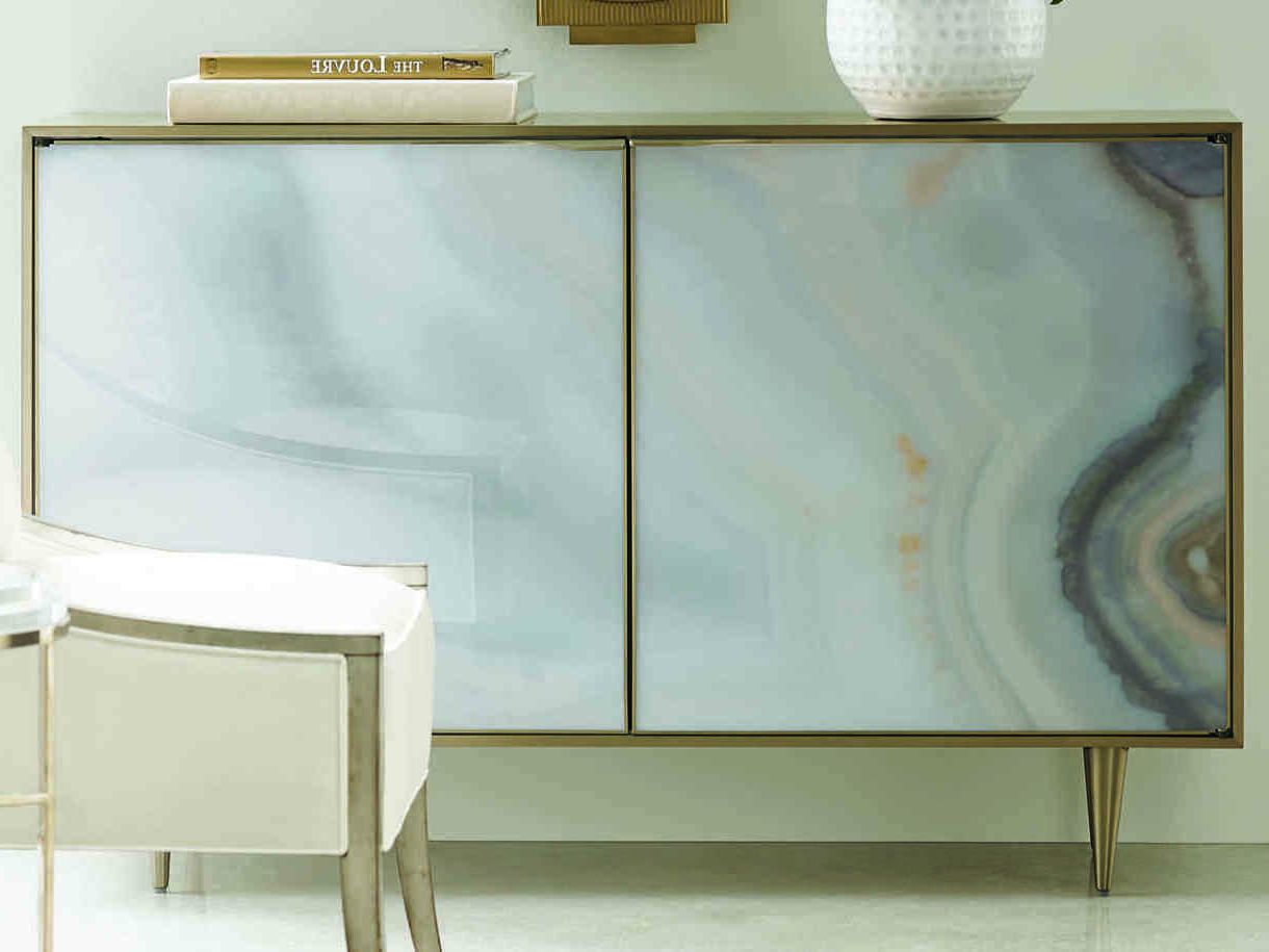 Caracole Classic Brushed Gold With Agate Accent Cabinet Within Pale Pink Agate Wood Credenzas (Gallery 19 of 20)