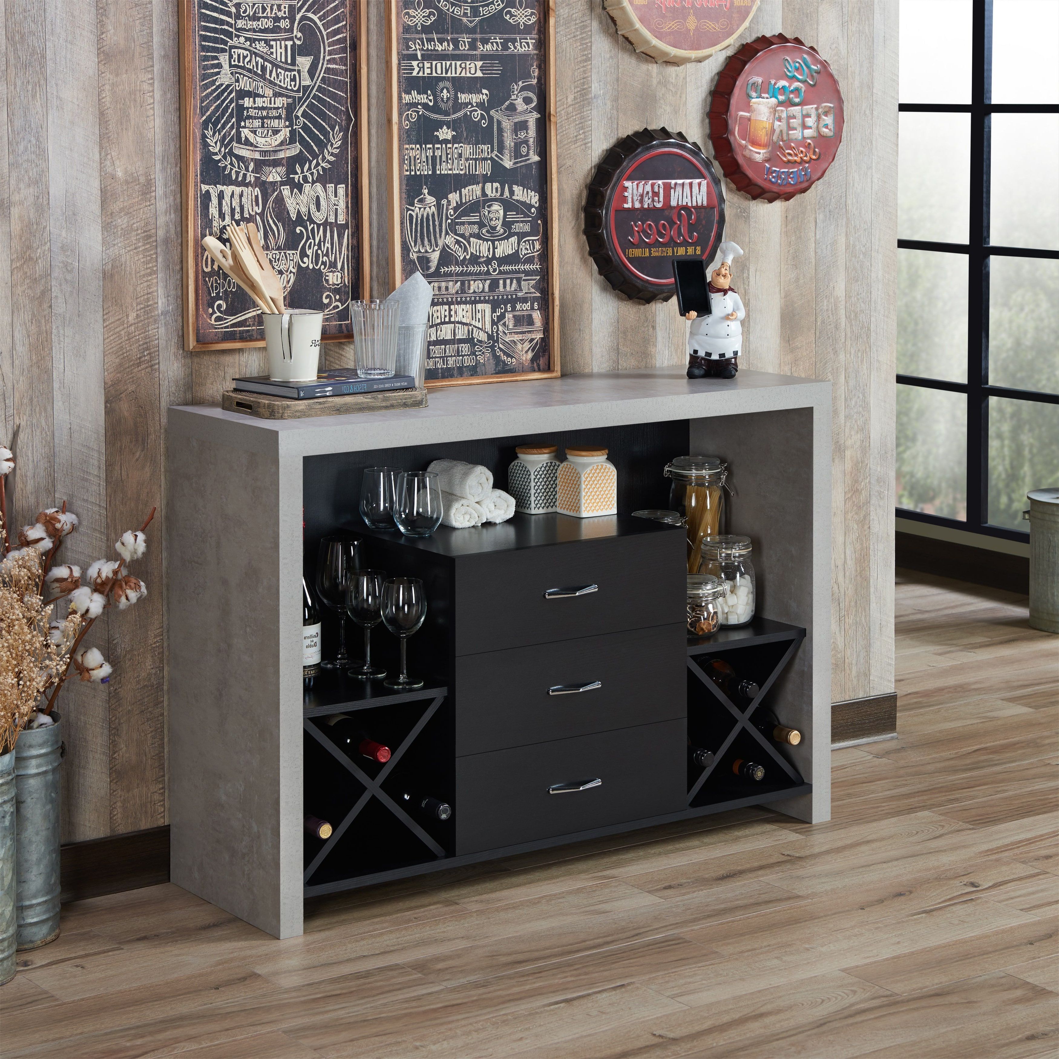 Carbon Loft Graysen Industrial Concrete Like Buffet | Wine Within Industrial Cement Like Multi Storage Dining Buffets (View 10 of 20)