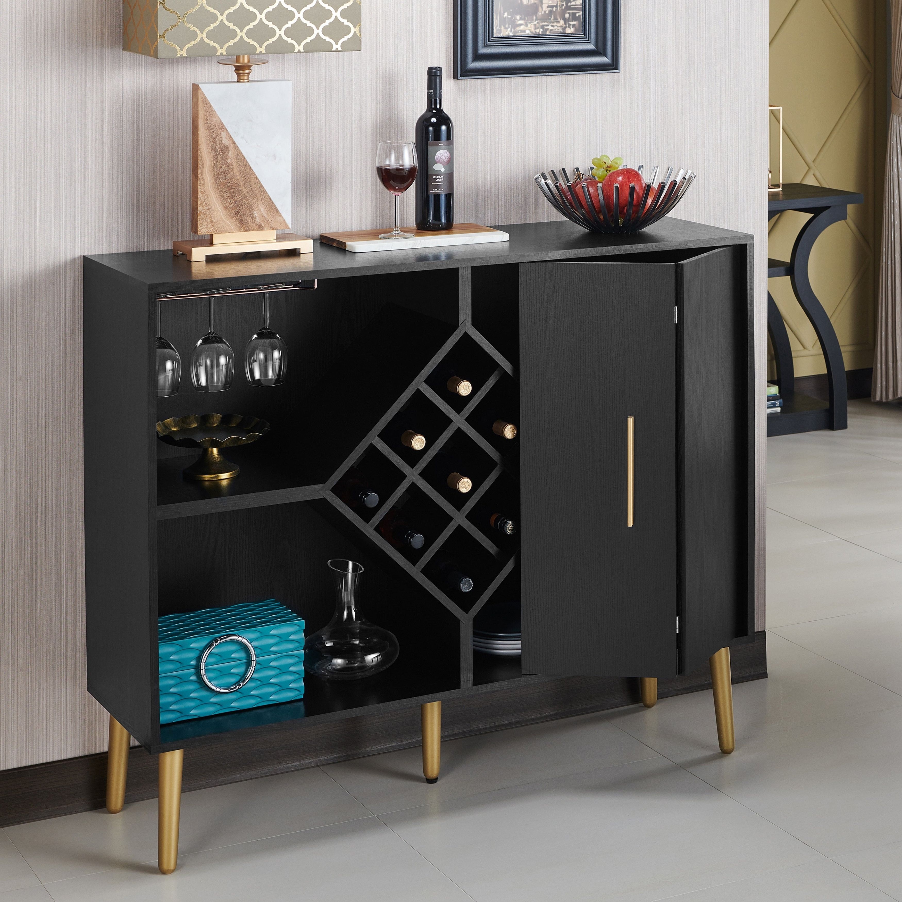 Carson Carrington Lesund Modern Black Storage Buffet With Regard To Wooden Buffets With Two Side Door Storage Cabinets And Stemware Rack (View 7 of 20)